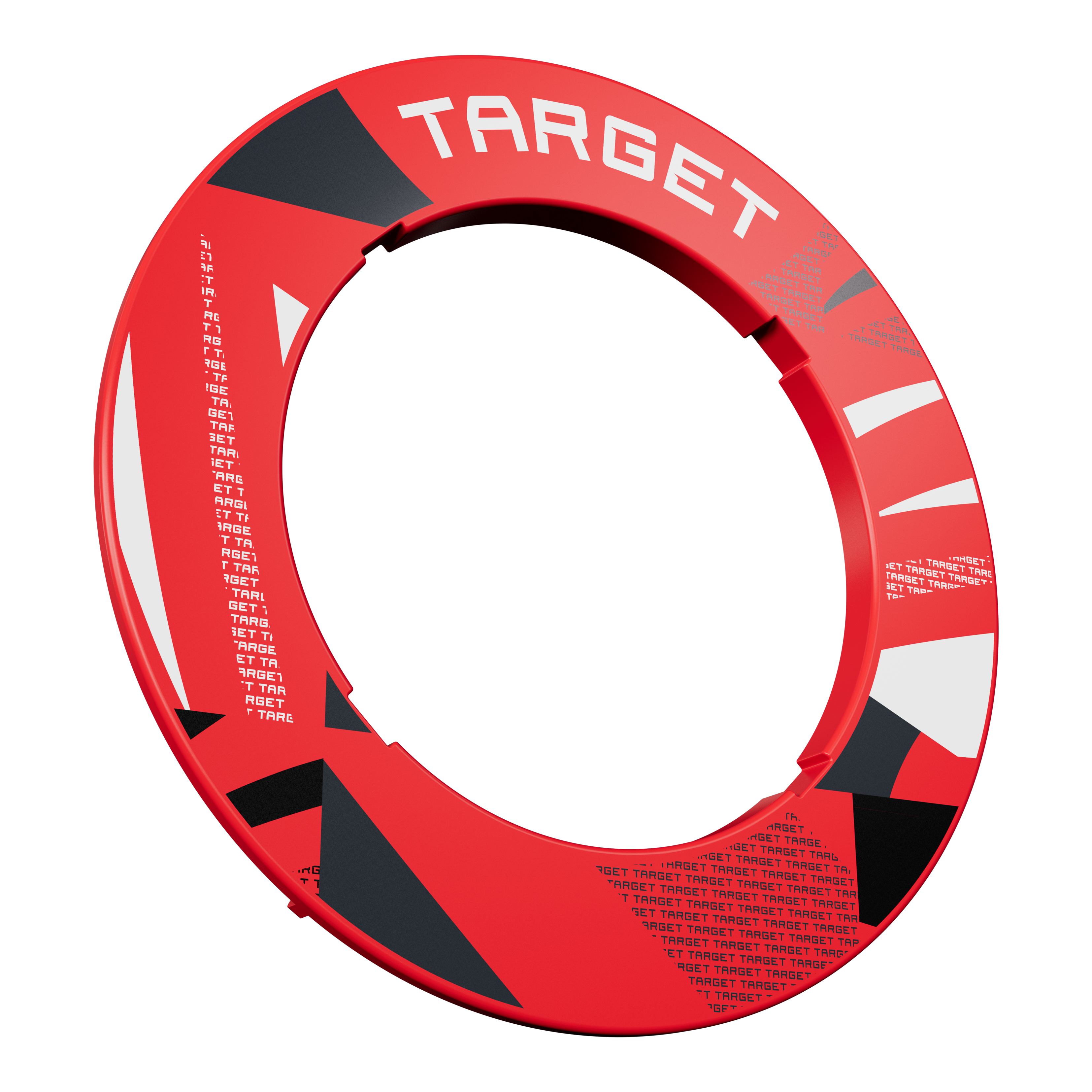 Obložení terče s vroubkovaným vzorem Eine rote Dartboard-Umrandung mit Muster ist frontal abgebildet. Die Umrandung wirkt kontrastreich.