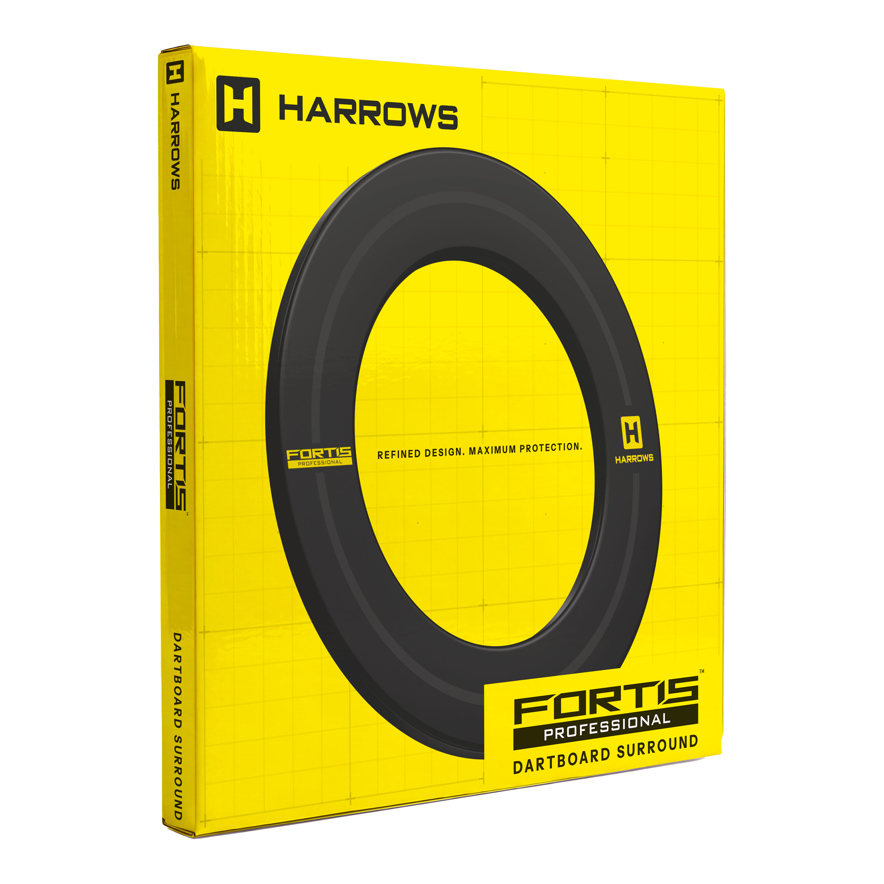 Harrows Fortis Surround ist hier dargestellt. Dieser Dart-Surround hat eine dunkle Oberfläche.