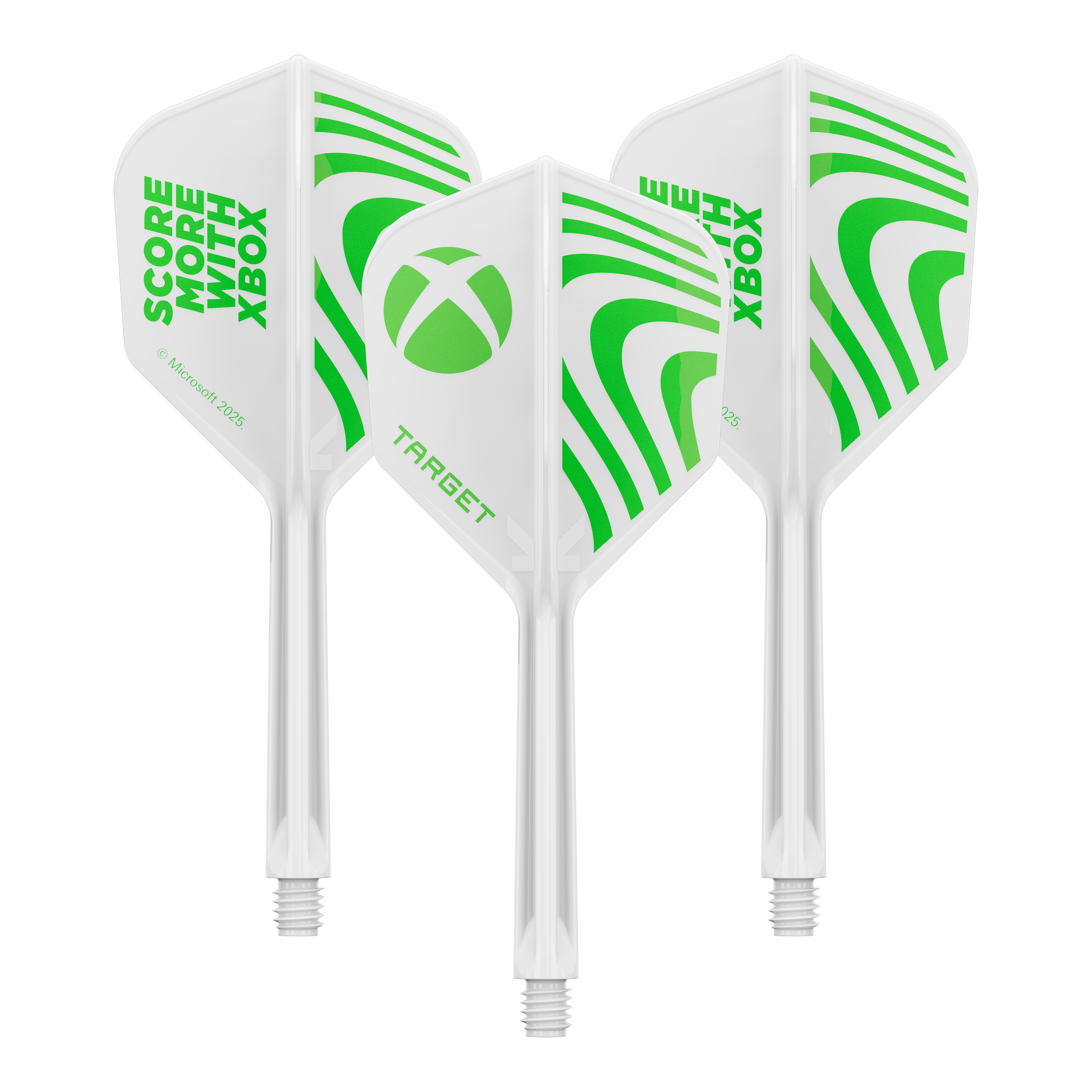 Target Xbox K-Flex No6 Flights - White Hier sieht man vermutlich ein Set Target Xbox KFlex No6 Flights in 33mm. Das Produkt wird als Zubehör für Dart dargestellt.