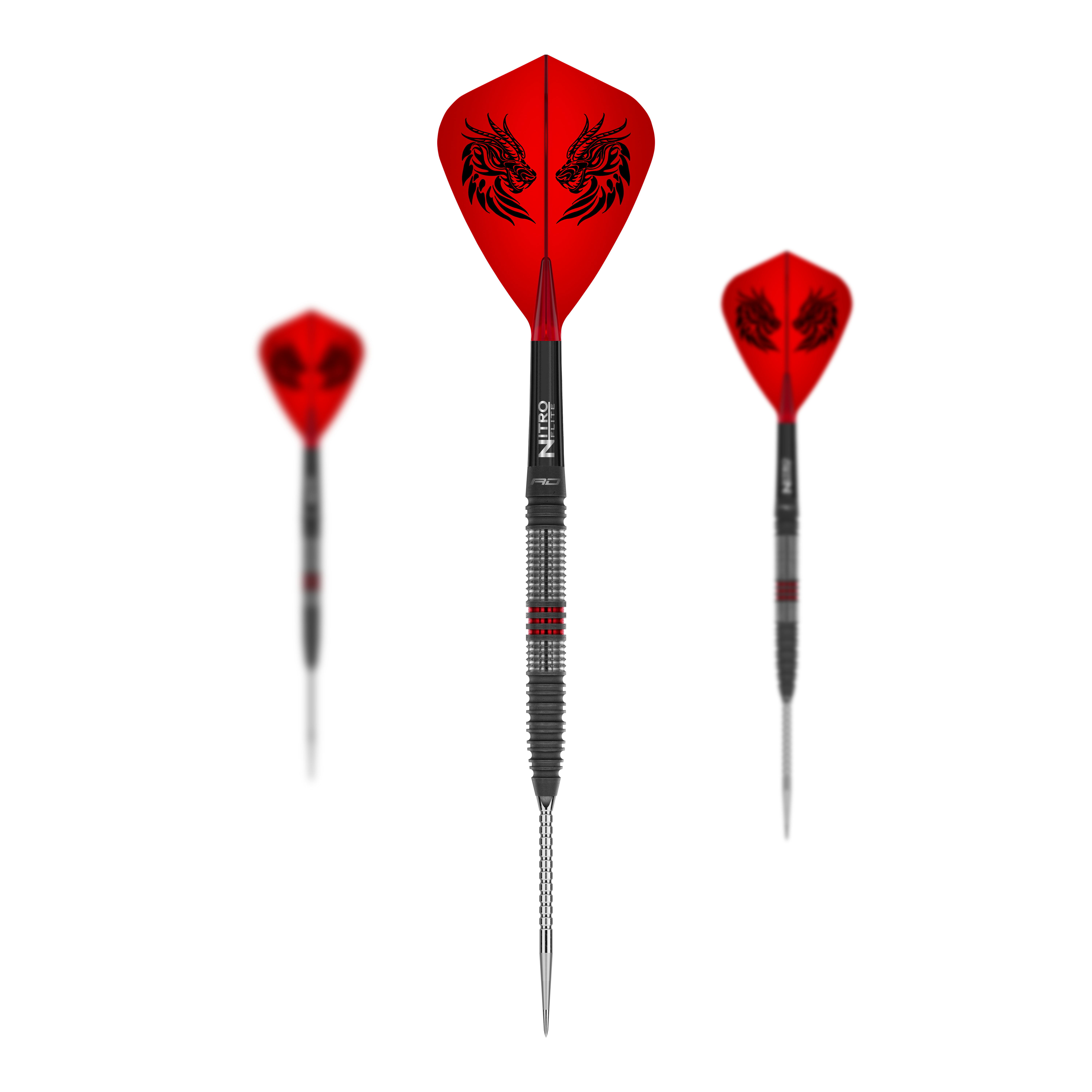 Das Foto stellt ein Set der Red Dragon Jonny Clayton Hireath Switch Point Steeldarts dar. Dieses Set bietet alles für ein professionelles Dartspiel.