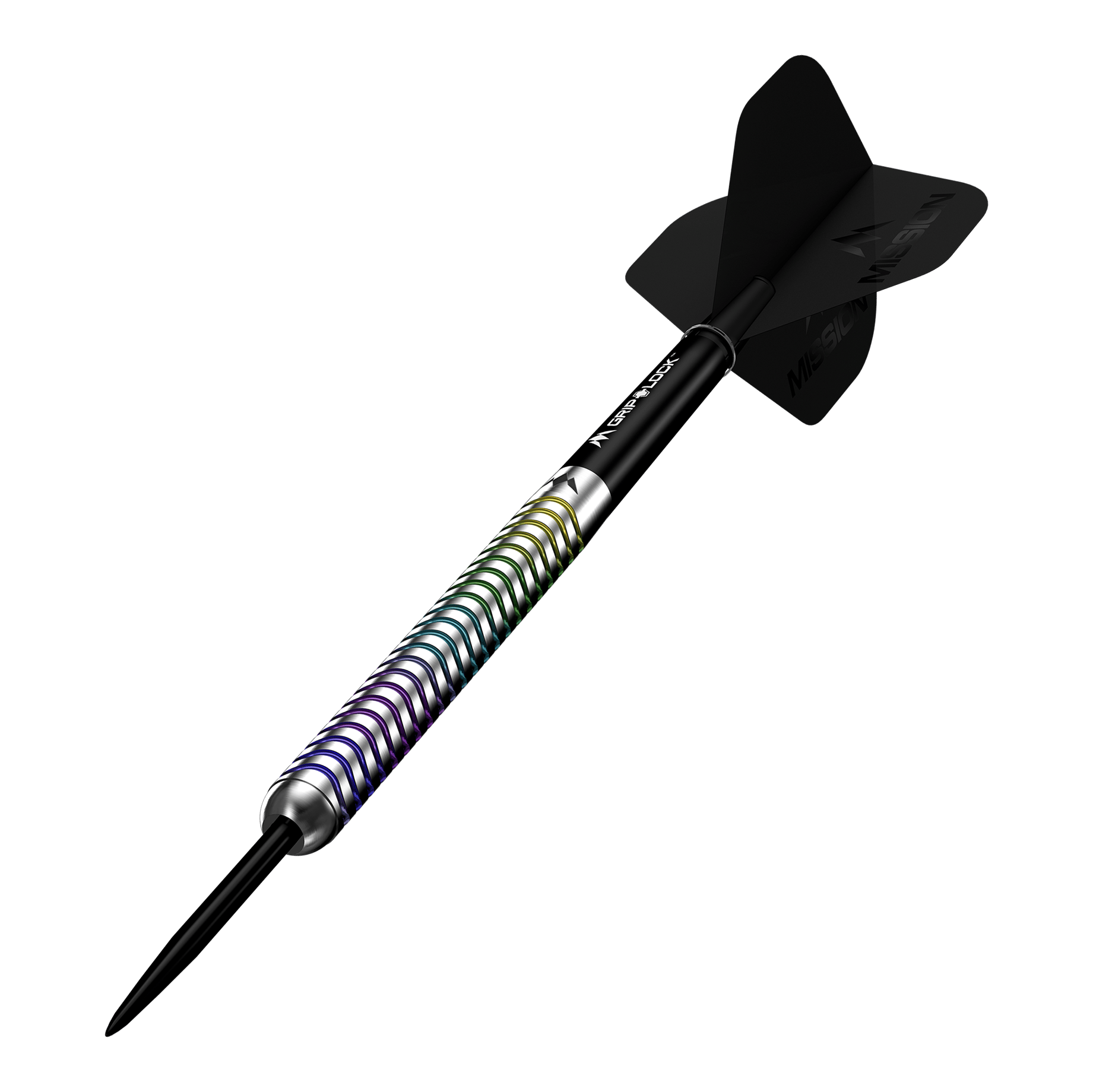 Ocelové šipky Mission Mirage Mission Mirage Steeldarts sind Profi-Darts für anspruchsvolle Spieler. Die Abbildung präsentiert das Set aus mehreren Perspektiven.