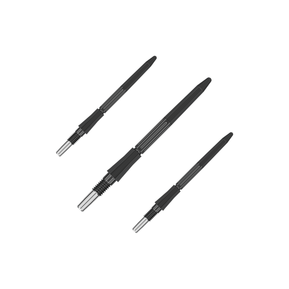 Dieses Bild zeigt schwarze Dartspitzen, 30 mm lang, von Target Elysian Archetype 43 SwissPoint. Die Spitzen sind einzeln abgebildet.