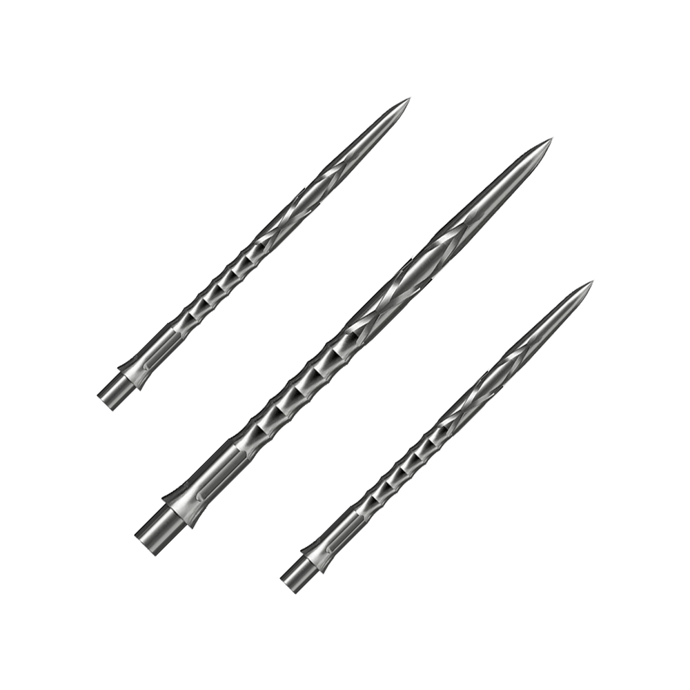 Caliburn System Steeldartspitzen - HAN G2 - Silber Das Bild präsentiert ein Set Caliburn Evo System Steeldartspitzen, HAN G2, Silber, 40mm. Das Set enthält mehrere Spitzen für Steeldarts.