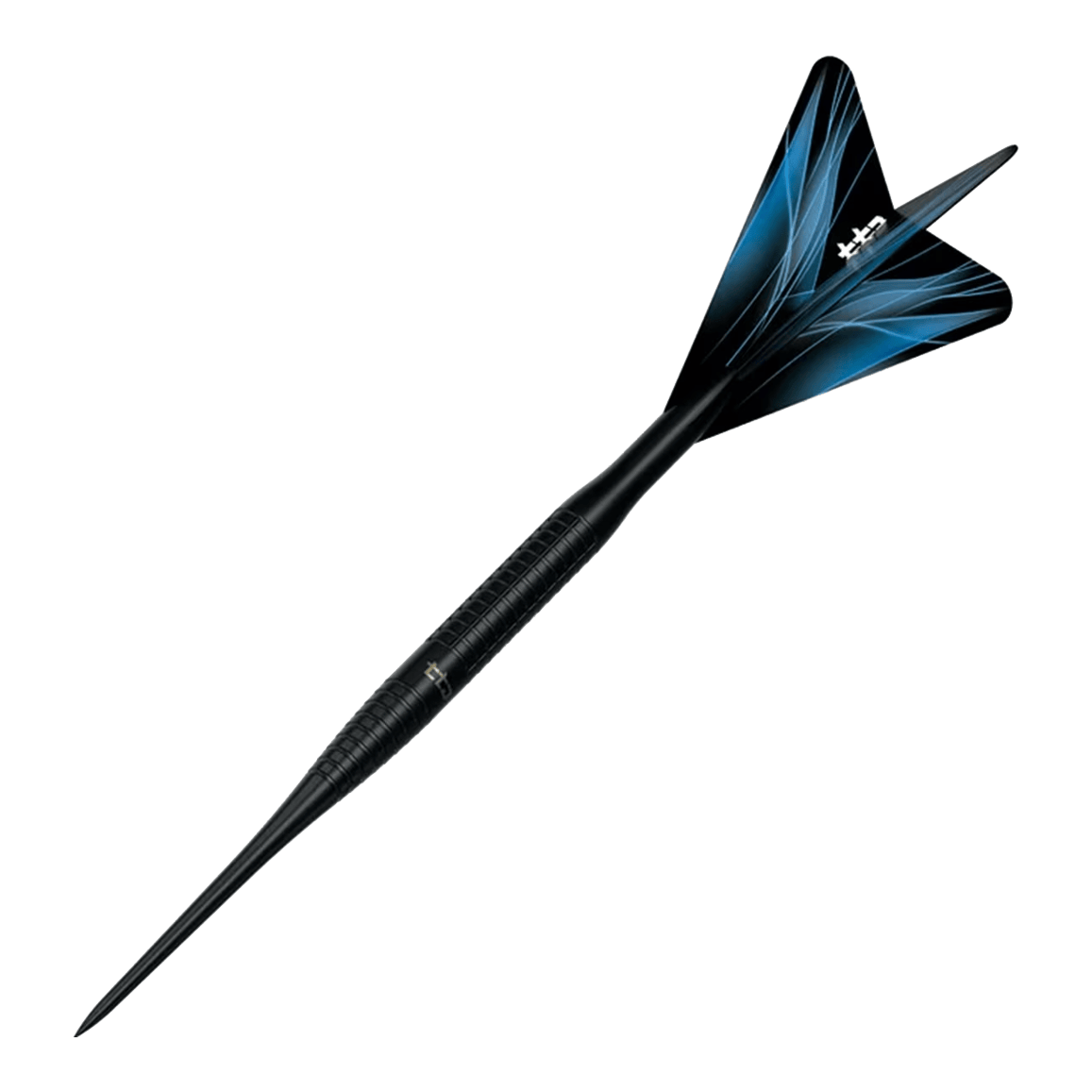 Caliburn TTD Complete Titanium T3 černé ocelové šipky - 7g Das Bild zeigt die Caliburn TTD Complete Titanium T3 Black Steeldarts mit einem Gewicht von 7g. Die Darts haben ein schwarzes und titanfarbenes Design.
