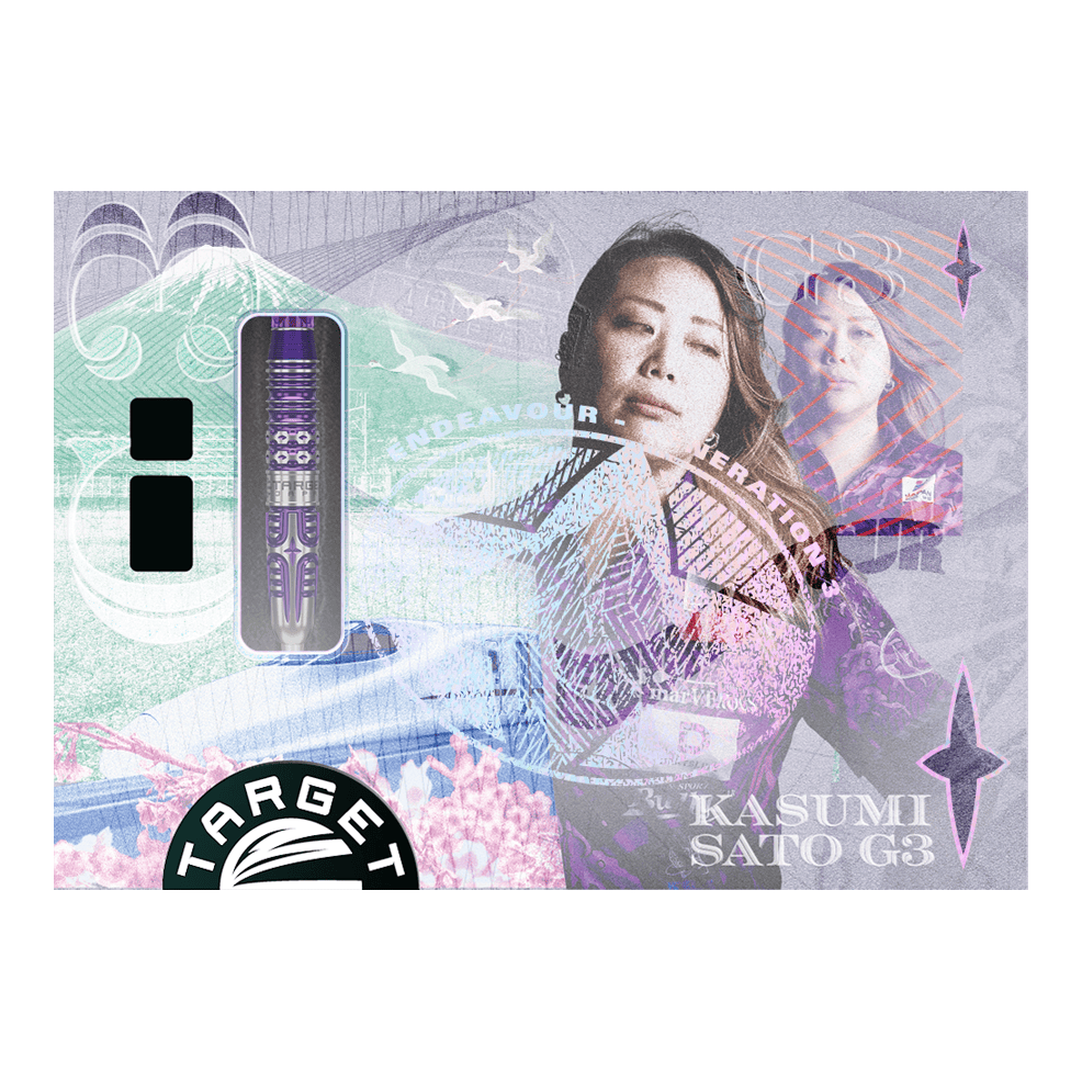 Šipky Target Japan Endeavour Kasumi Sato GEN3 Swiss Point Steeldarts Target Japan Endeavour Kasumi Sato GEN3 Swiss Point Steeldarts werden gezeigt. Das Bild präsentiert ein Detail dieses hochwertigen Dart-Produkts.