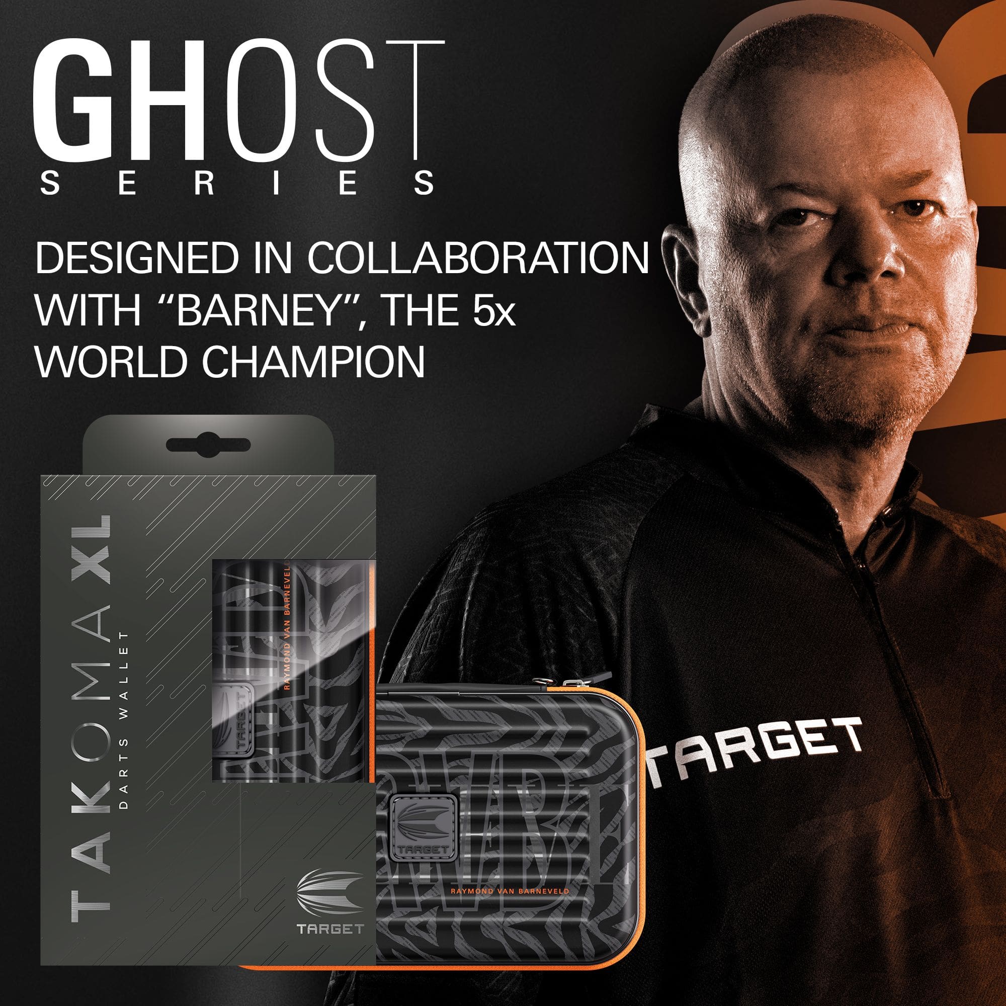 Abgebildet ist das Takoma XL Ghost Series Raymond Van Barneveld Dartcase. Dieses Etui schützt Dartzubehör vor Beschädigungen.