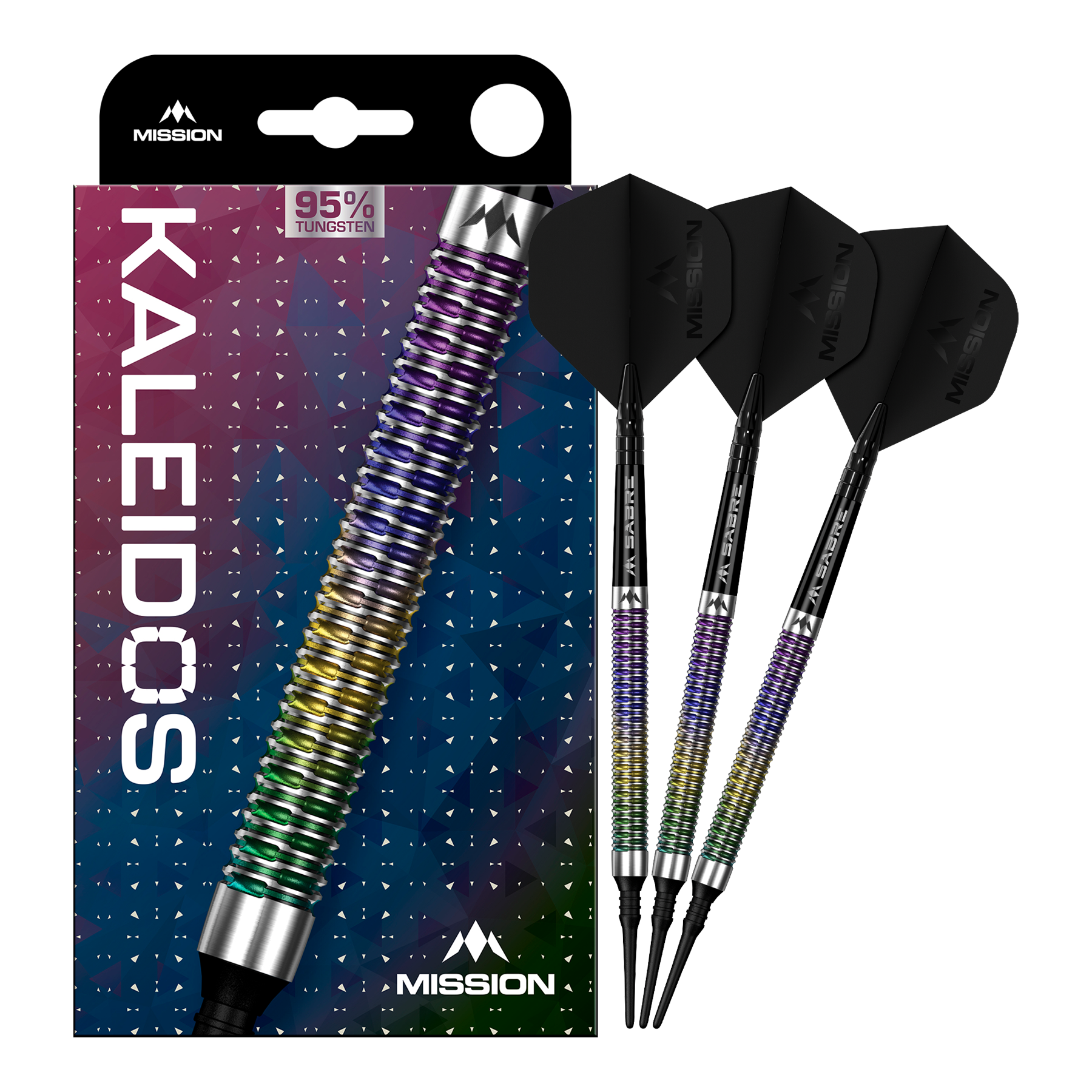Mission Kaleidos Softdarts - 19g ist auf dem Bild zu sehen. Der Softdart ist vollständig abgebildet.