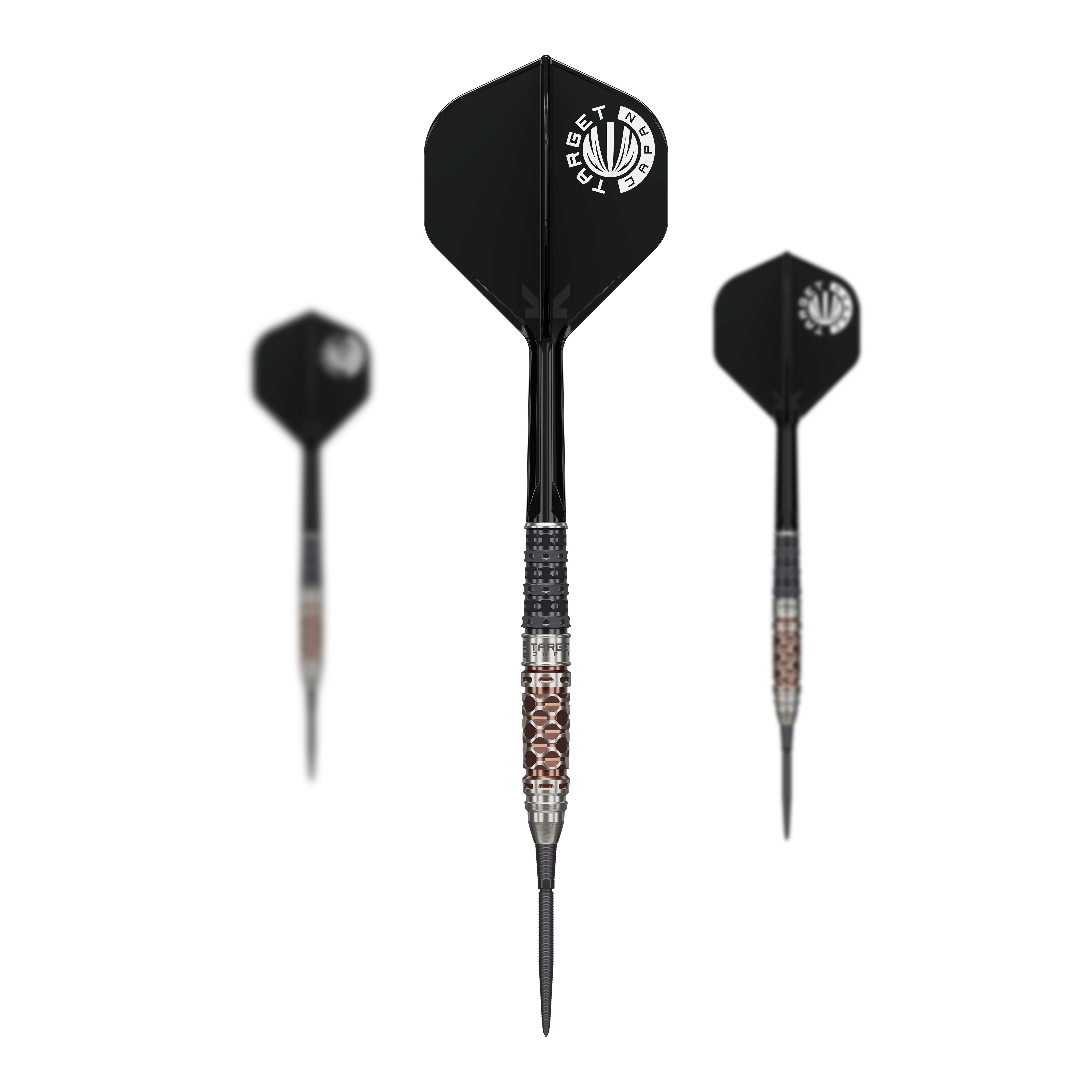 Dieses Bild präsentiert das Set der Target Japan Charis GEN6 Swiss Point Steeldarts - 23g. Es zeigt alle enthaltenen Darts in einer Übersicht.