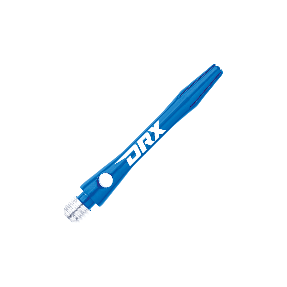 C630_Red_Dragon_DRX_Coated_Aluminium_Shafts_Blau_36mm_2 Das Bild zeigt einen blauen DRX-beschichteten Aluminium-Schaft von Red Dragon. Der Schriftzug „DRX“ ist in Weiß auf dem Schaft zu sehen.