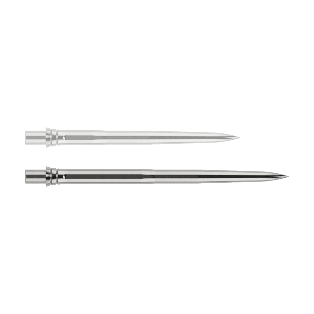 Caliburn EVO dart tips - Smooth - Silver Abgebildet ist eine silberne Dartspitze mit einer Länge von 32mm. Die Spitze hat ein glattes Design und eignet sich für den Einsatz im Dartsport.