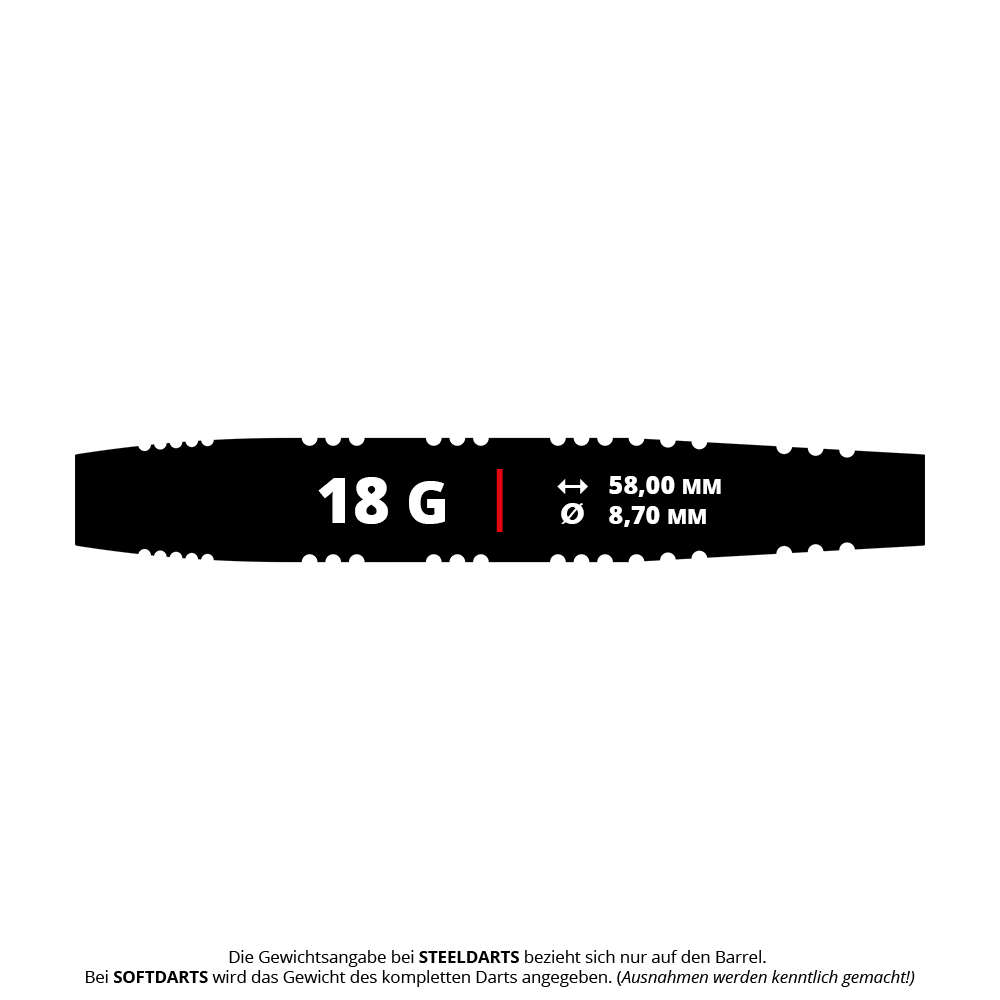 Šipky Mission Javan Brass Soft - 18g Das Bild zeigt den Mission Javan Brass Softdart mit einem Gewicht von 18 Gramm. Die Abmessungen des Darts sind 58,00 mm Länge und 8,70 mm Durchmesser.