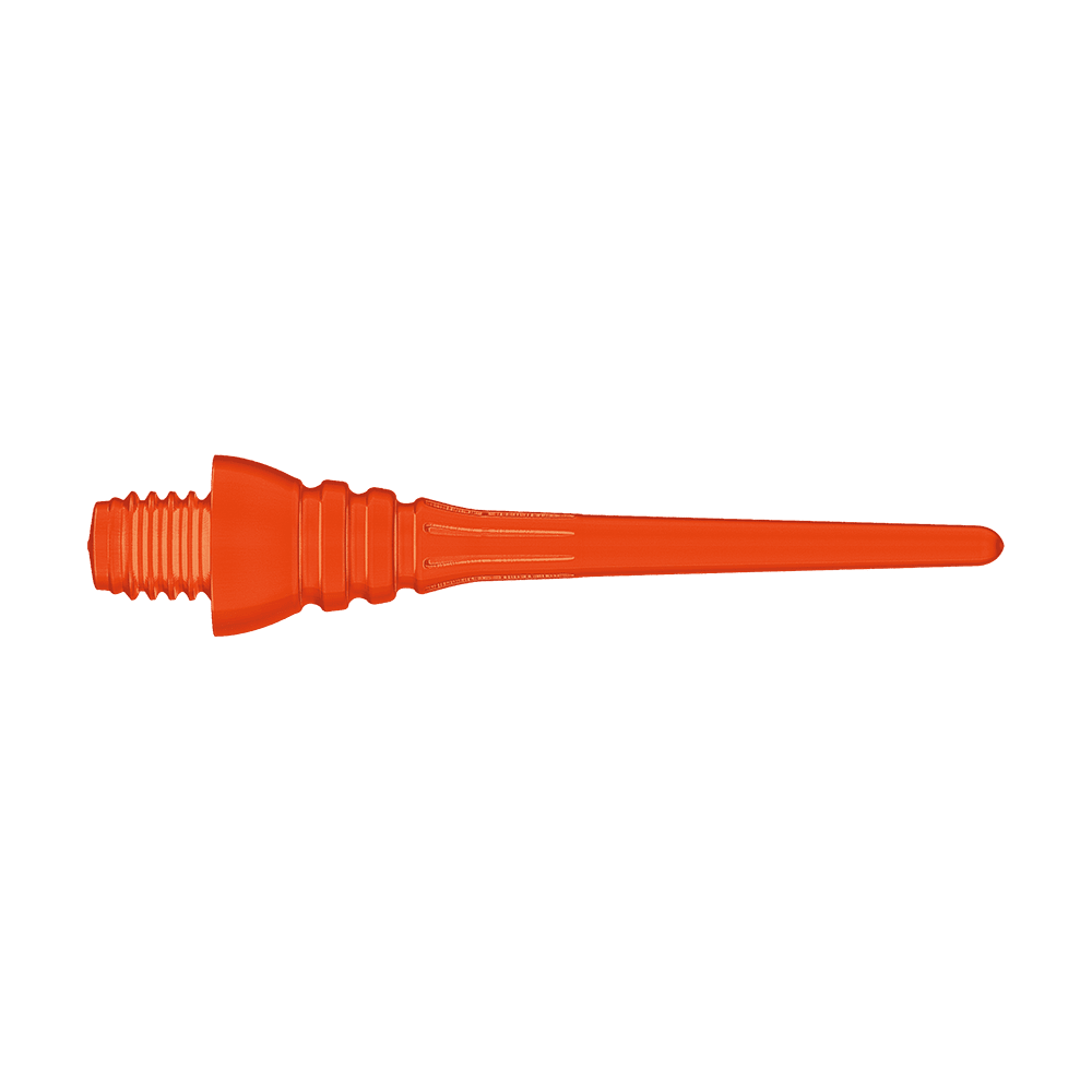 Winmau Triton Softtip Points Softdartspitzen (50-er Pack) Das Bild zeigt eine orangefarbene Softdartspitze mit Gewinde. Sie ist für den Einsatz bei elektronischen Dartscheiben geeignet.