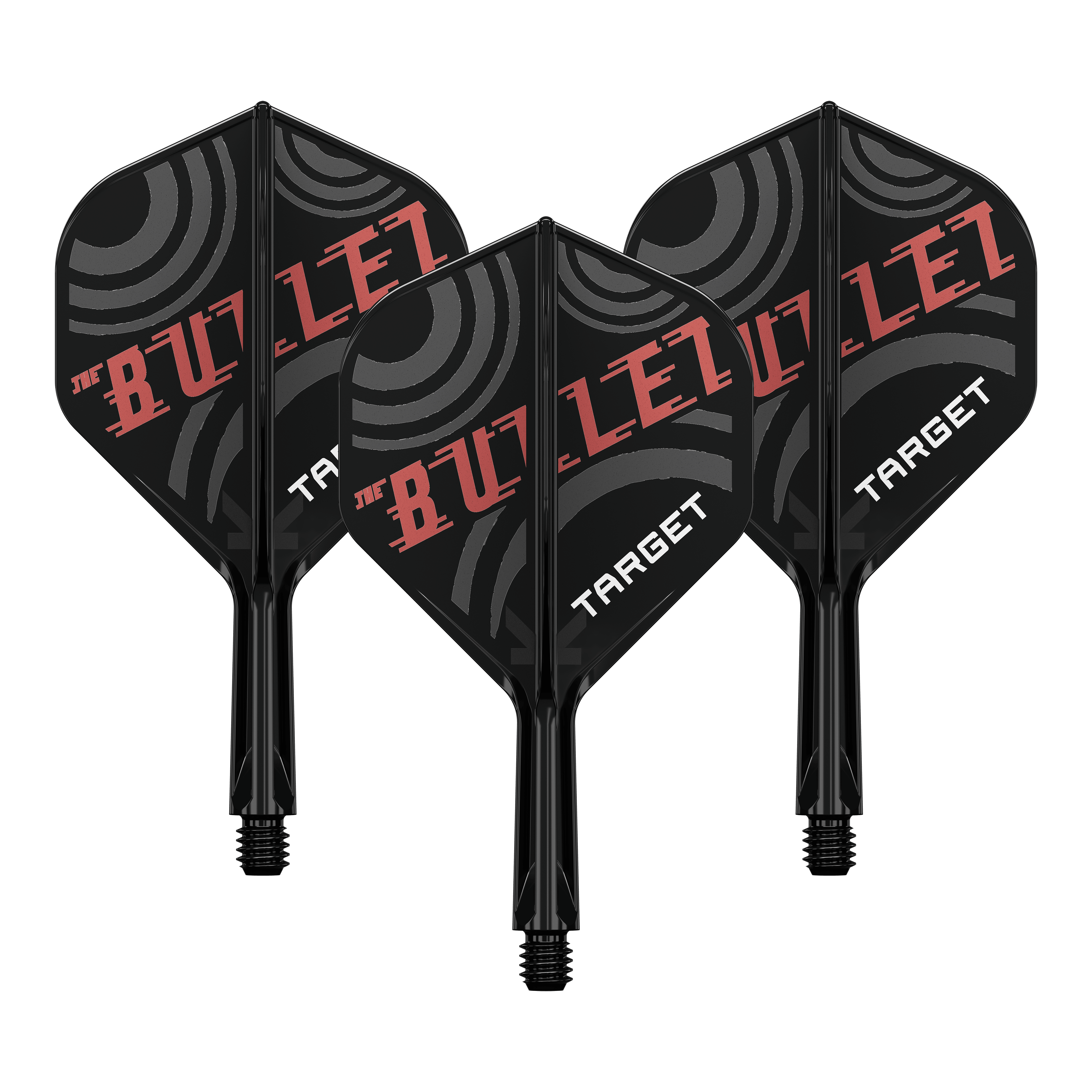 Target K-Flex Stephen Bunting No2 Standard Flight-Shaft-System Bild zeigt ein Dart-Flight Set mit der Bezeichnung 'Target K-Flex Stephen Bunting No2 Standard Flights 19mm 1Set'. Es ist ein Zubehör für Dartscheiben und Spieler.
