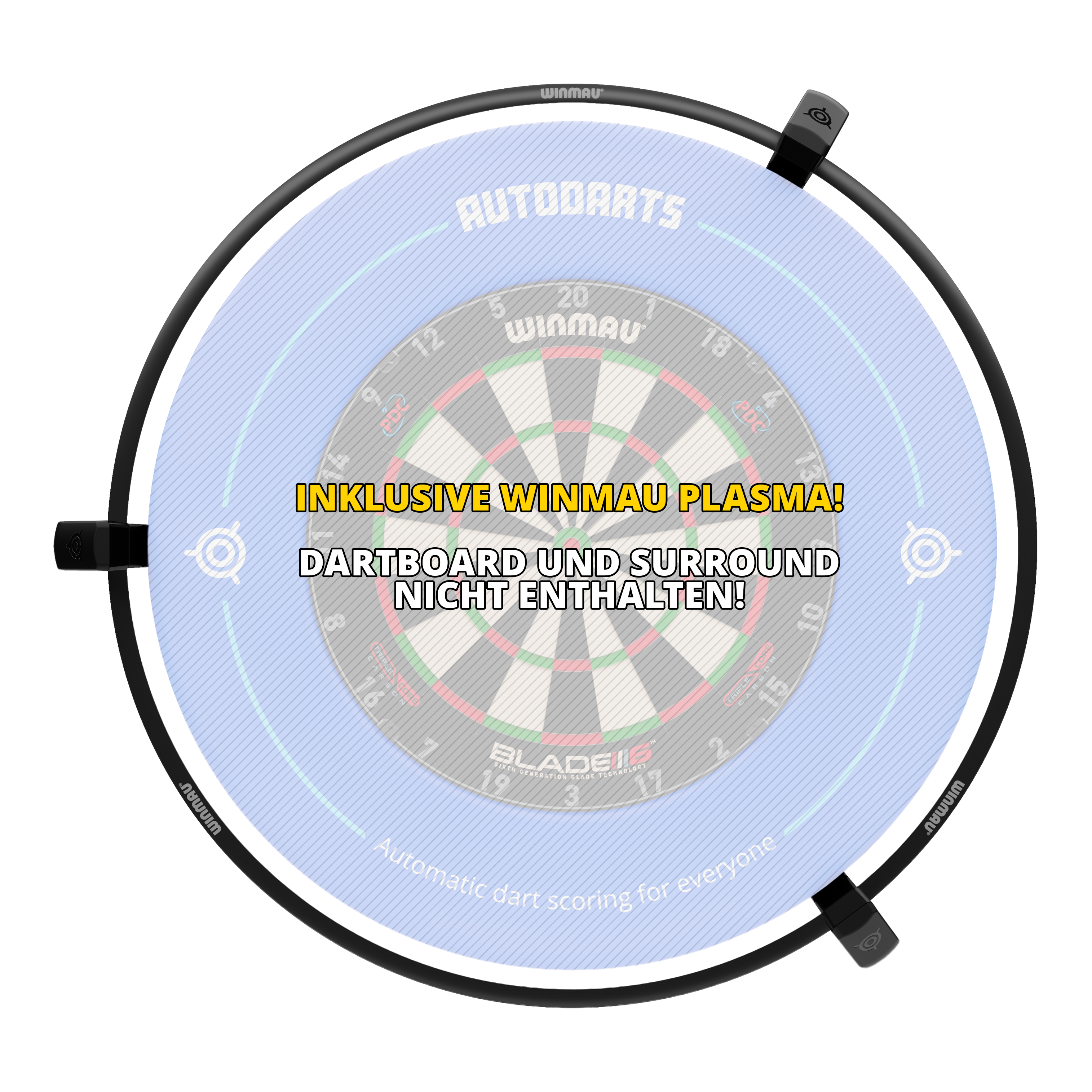 Das Bild zeigt Autodarts Vantage Auto-Scoring-System. Es handelt sich vermutlich um ein automatisches Punktezählsystem für Dartspiele.