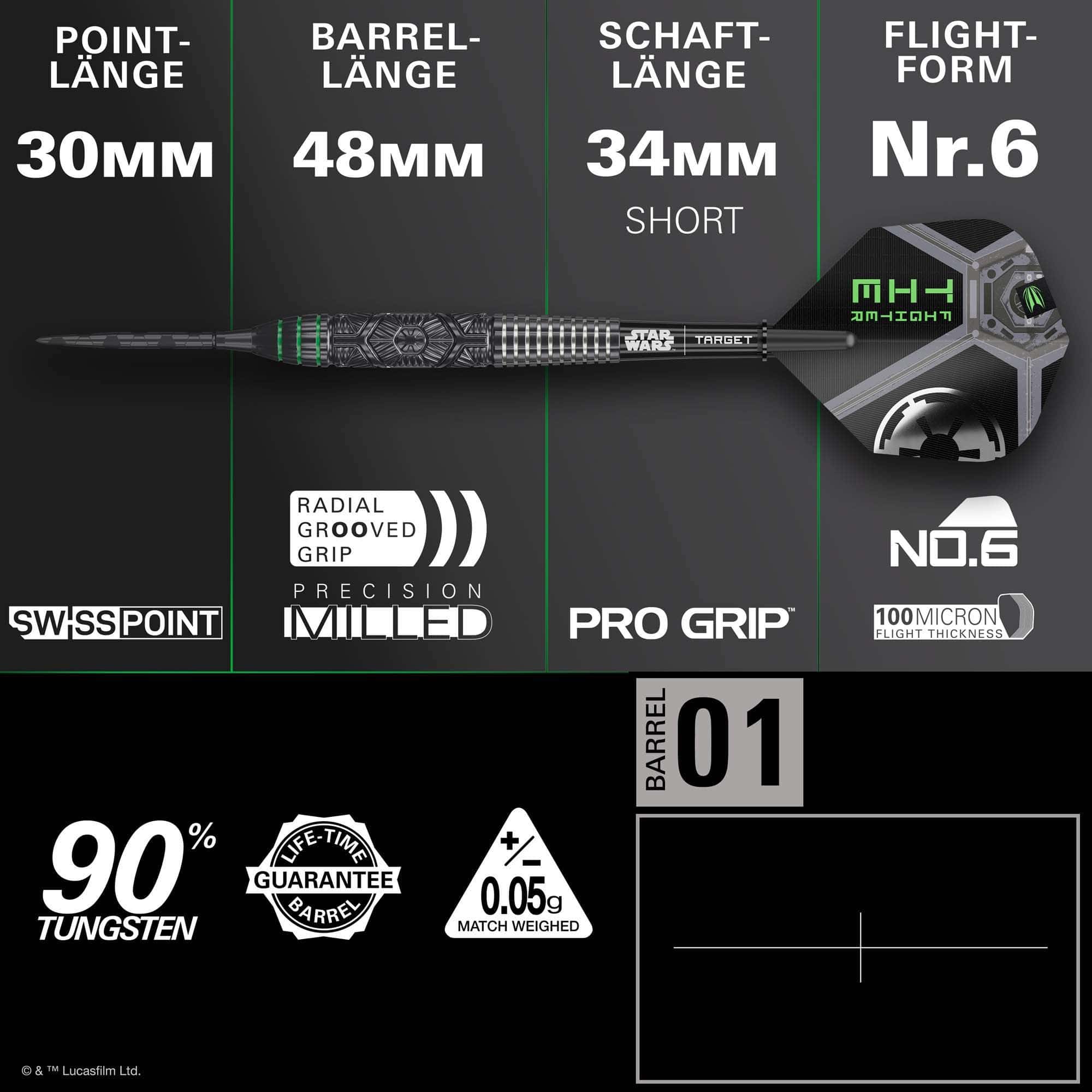 Dardos de acero Target Star Wars Tie Fighter Swiss Point Die Target Star Wars Tie Fighter Swiss Point Steeldarts sind hier abgebildet. Diese Dartpfeile sind von einem Tie Fighter aus Star Wars inspiriert.