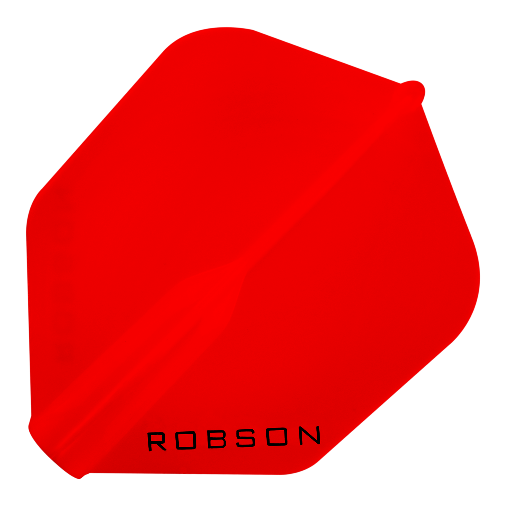 Robson Plus No6 Flights Das Bild zeigt einen roten Dart-Flight mit der Aufschrift "ROBSON". Der Flight hat eine sechseckige Form.
