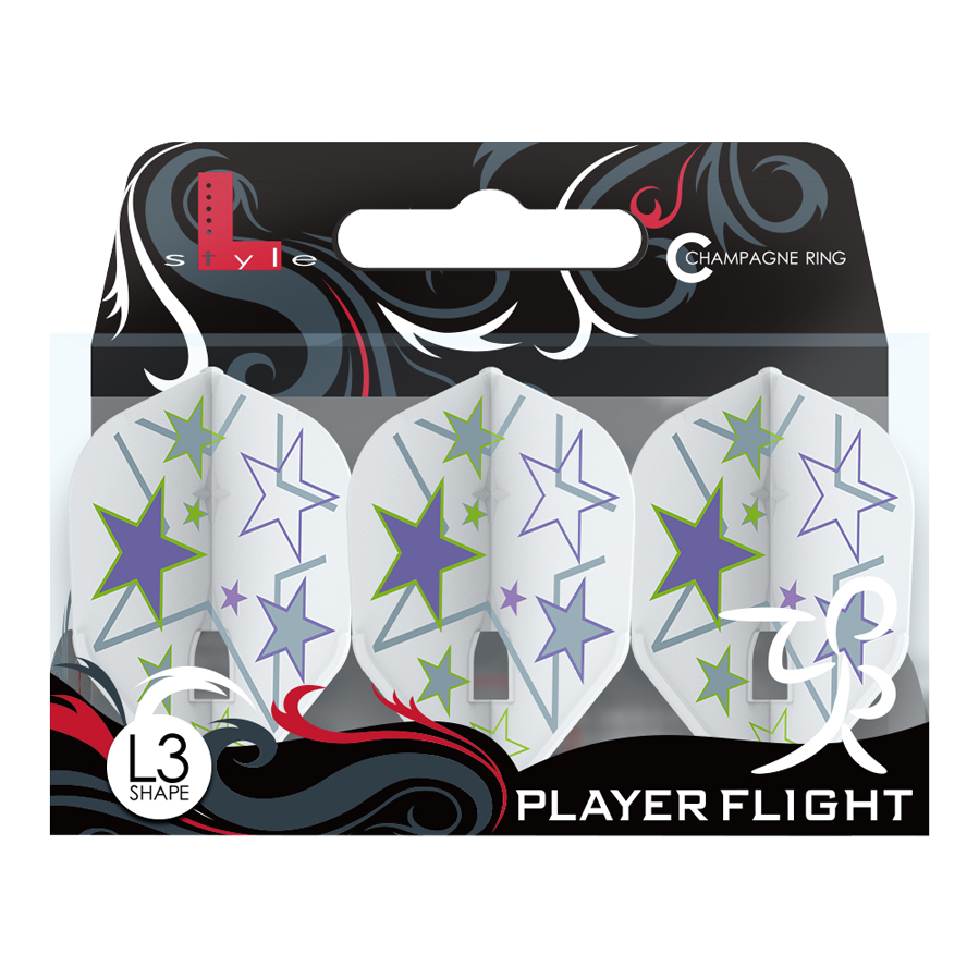 L-Style Ryan Murray V1 White L3PRO Flights Mehrere L-Style Ryan Murray V1 White L3PRO Flights liegen nebeneinander. Das Design ist klar zu erkennen.