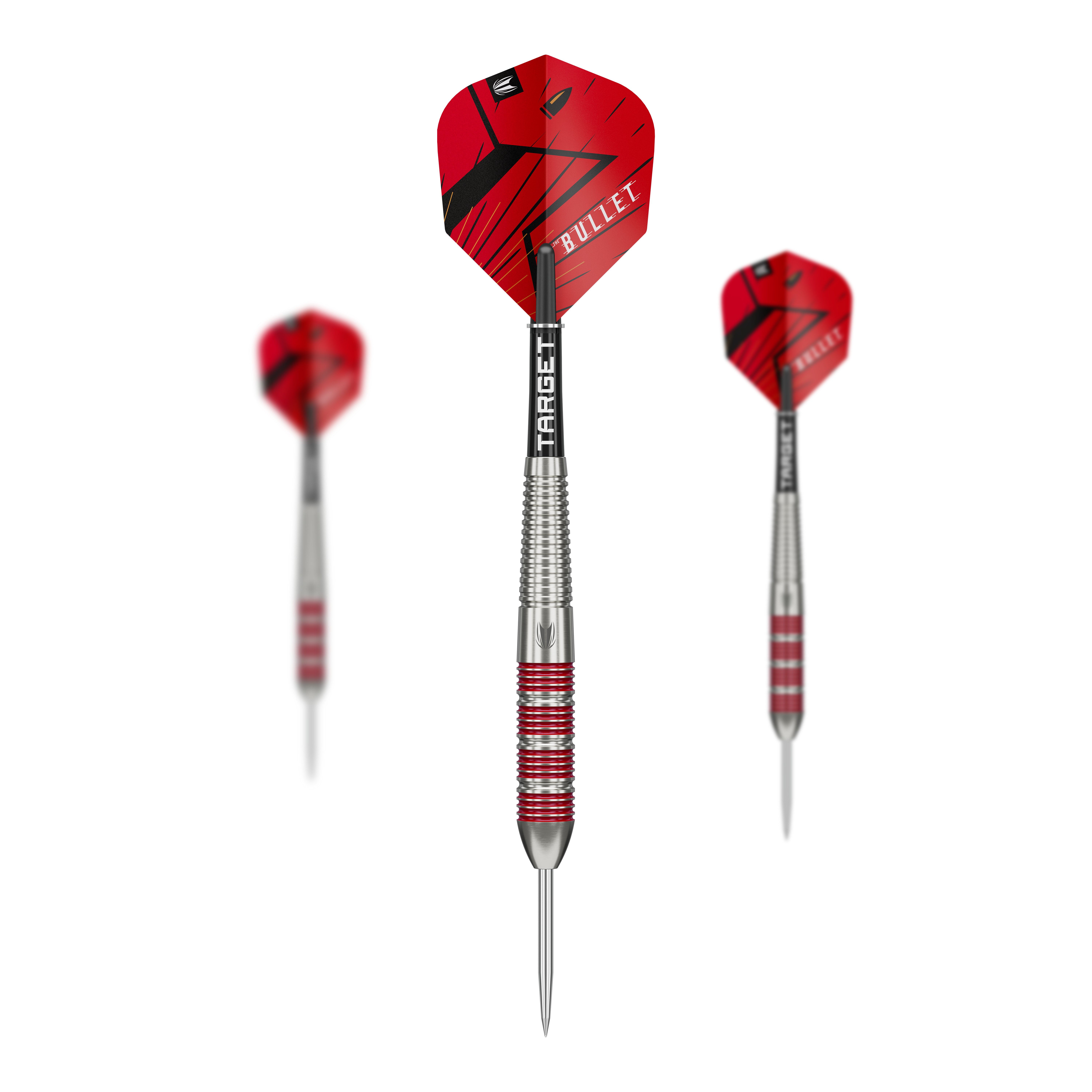Target Stephen Bunting Bullet 100 Teile Brass Steeldart Set - 22g Das Target Stephen Bunting Bullet Brass Steeldart Set mit 22g ist abgebildet. Die verschiedenen Teile des Sets sind zu sehen.