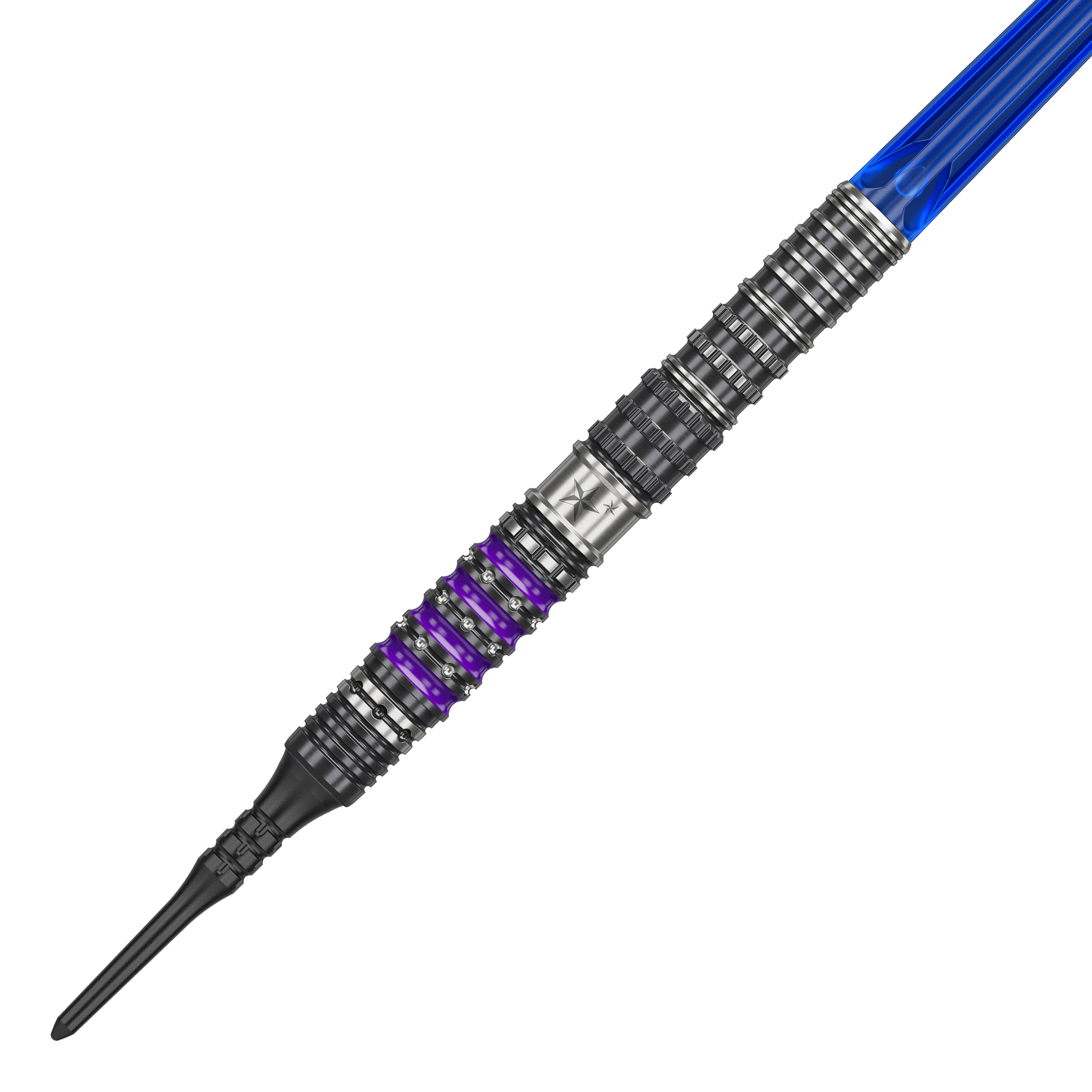 Dardos blandos Target Japan Prime Series Sirius GEN4 - 21,5 g Dies ist der Target Japan Prime Series Sirius GEN4 Softdart mit einem Gewicht von 21,5g. Der Dart hat ein futuristisches Design mit silbernen, schwarzen und lila Akzenten sowie einem blauen Schaft.