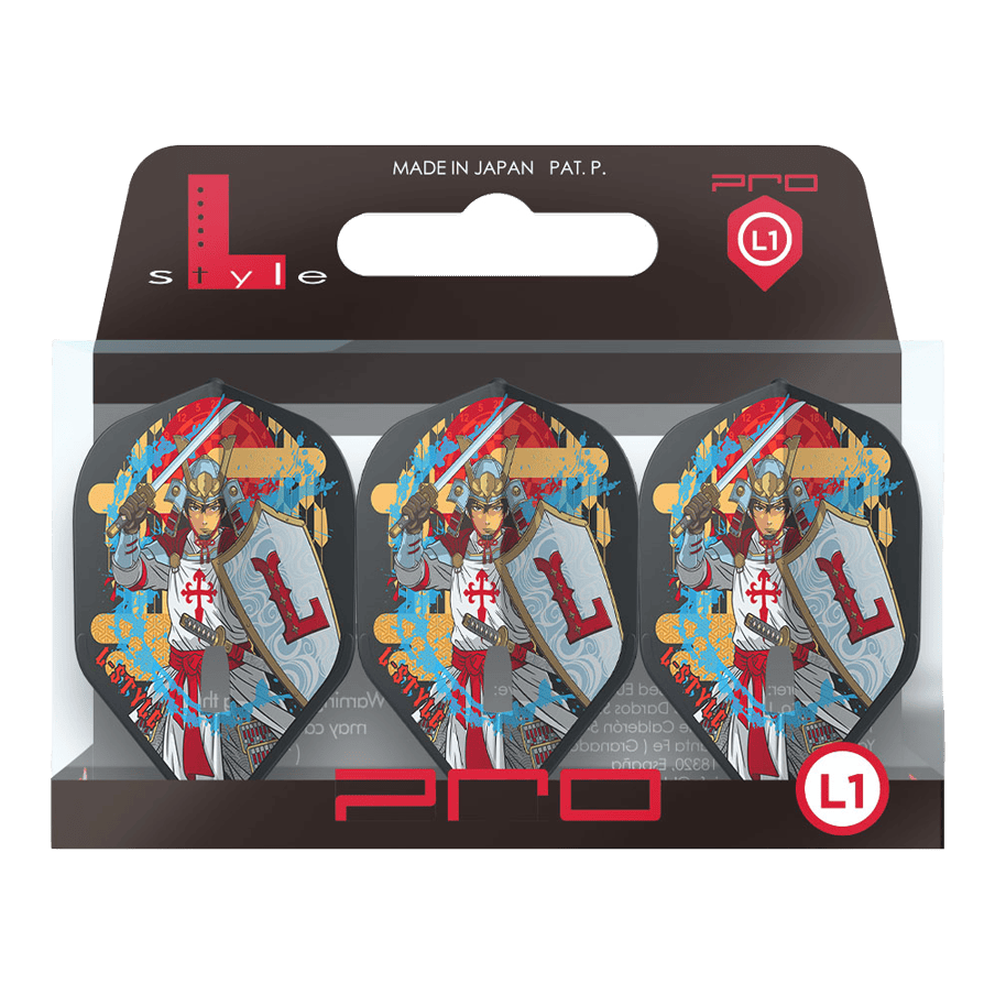 L-Style Ryan Searle Signature V4 Clear White L1PRO Flights Copy Zwei L-Style Robert Marijanovic V3 Black L1PRO Flights sind nebeneinander platziert. Die schwarze Struktur und die Form fallen ins Auge.