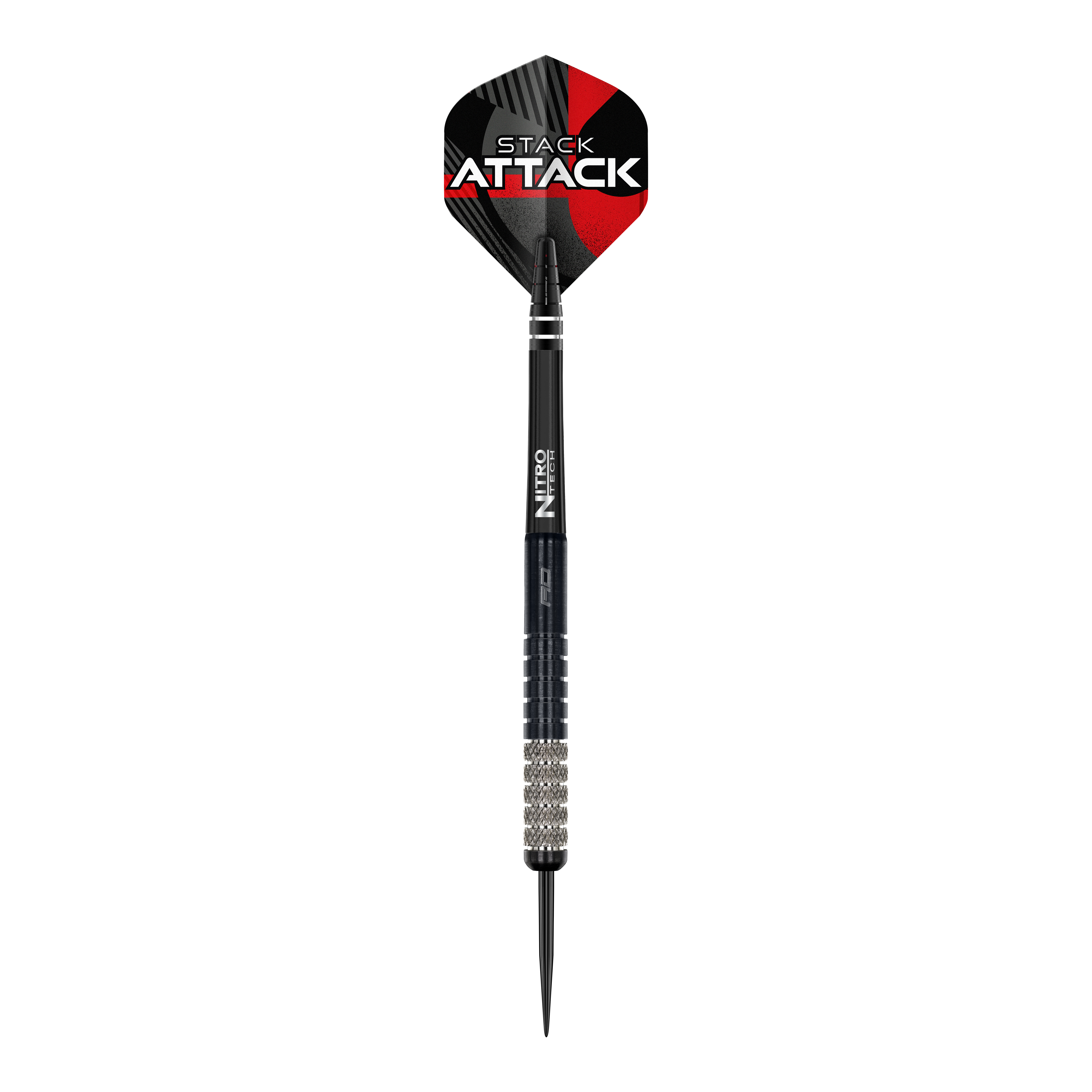 Dies ist das Produkt Red Dragon Rob Owen Stack Attack Steedarts - 22g. Zu sehen sind Steeldarts mit dem entsprechenden Markennamen.