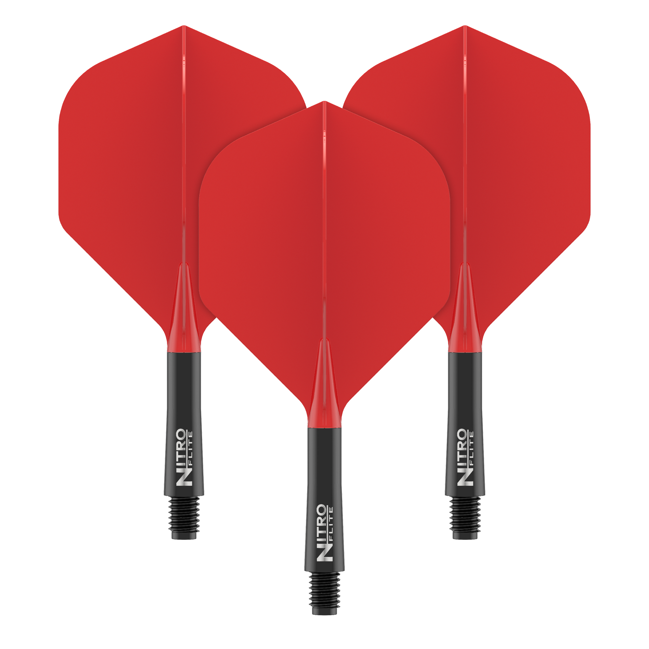 Red Dragon Nitroflite - Black Shaft Red No2 Flights Abgebildet ist ein weiterer Nitro-Flite in Schwarz und Rot, Short Größe, 22 mm. Das Produkt wird aus einer anderen Perspektive dargestellt.