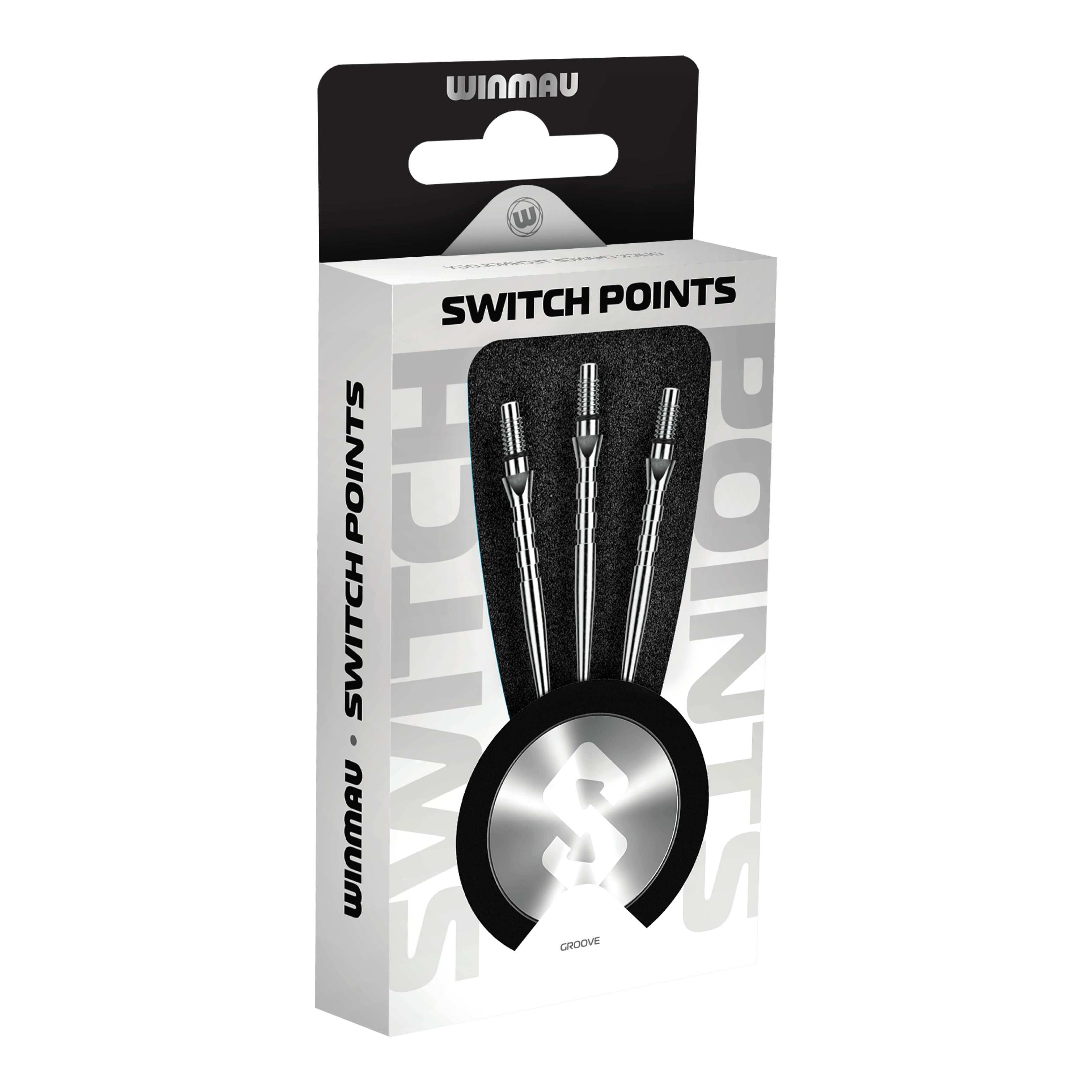 Winmau Switch Point Groove steel dart tips - Silver Effect Das Bild zeigt Winmau Switch Point Groove Steeldartspitzen im Silver Effect. Die Dartspitzen besitzen Rillen und eine silberne Oberfläche.