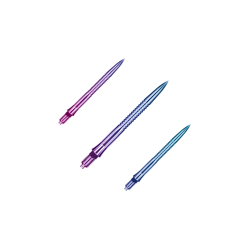 Puntas de dardo Caliburn EZ-EVO - Ranuradas - Arcoíris Das Bild zeigt EVO205 Caliburn EZ-EVO Dartspitzen Grooved Rainbow 28mm als Set. Es handelt sich um mehrfarbige Dartspitzen mit Rillenstruktur.