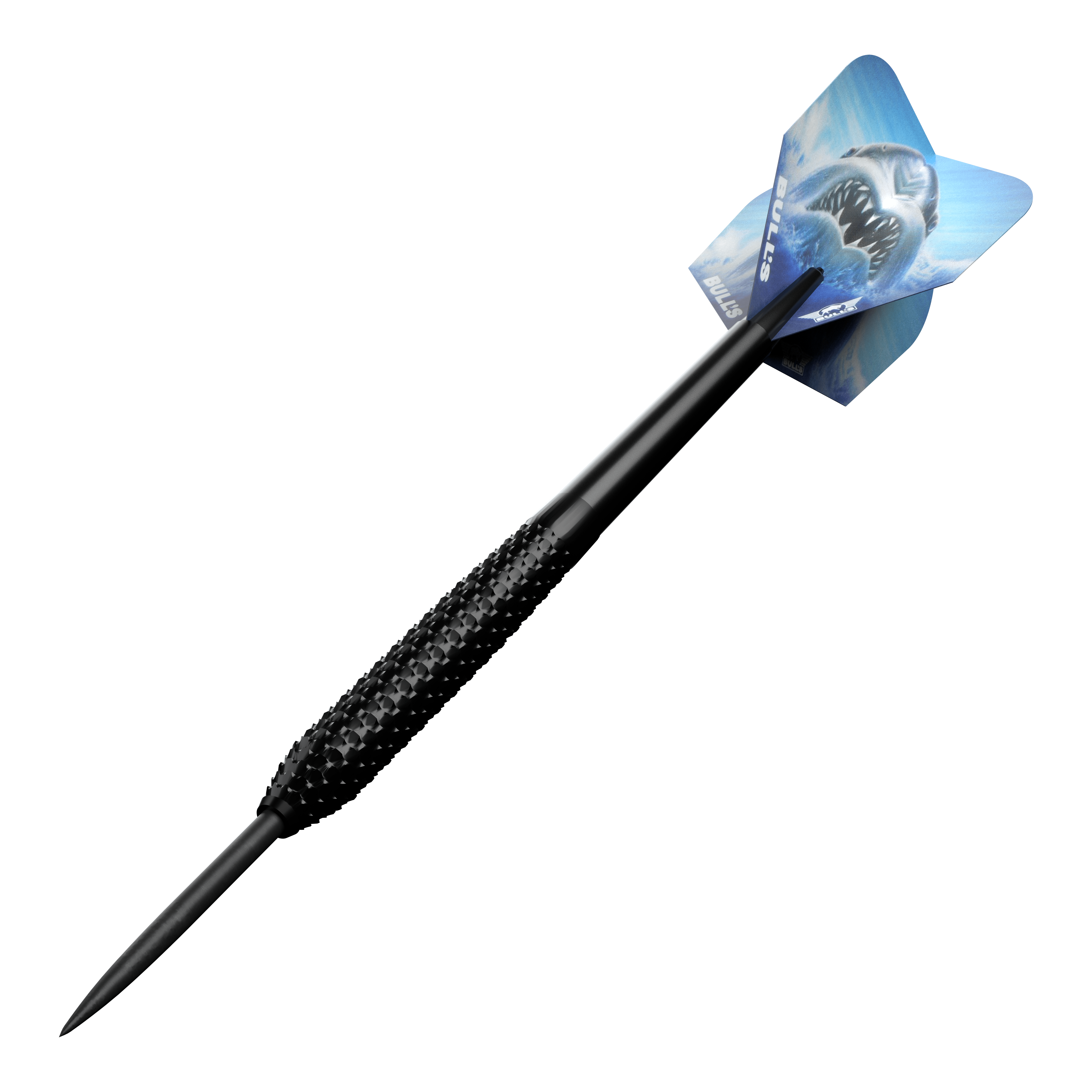 Bulls NL Shark Pro Black Steel Darts Der Bulls NL Shark Pro Black Steeldart ist ein schwarzer Steeldartpfeil mit einer strukturierten Griffzone. Auf dem Flight ist ein bedrohlicher Hai abgebildet.