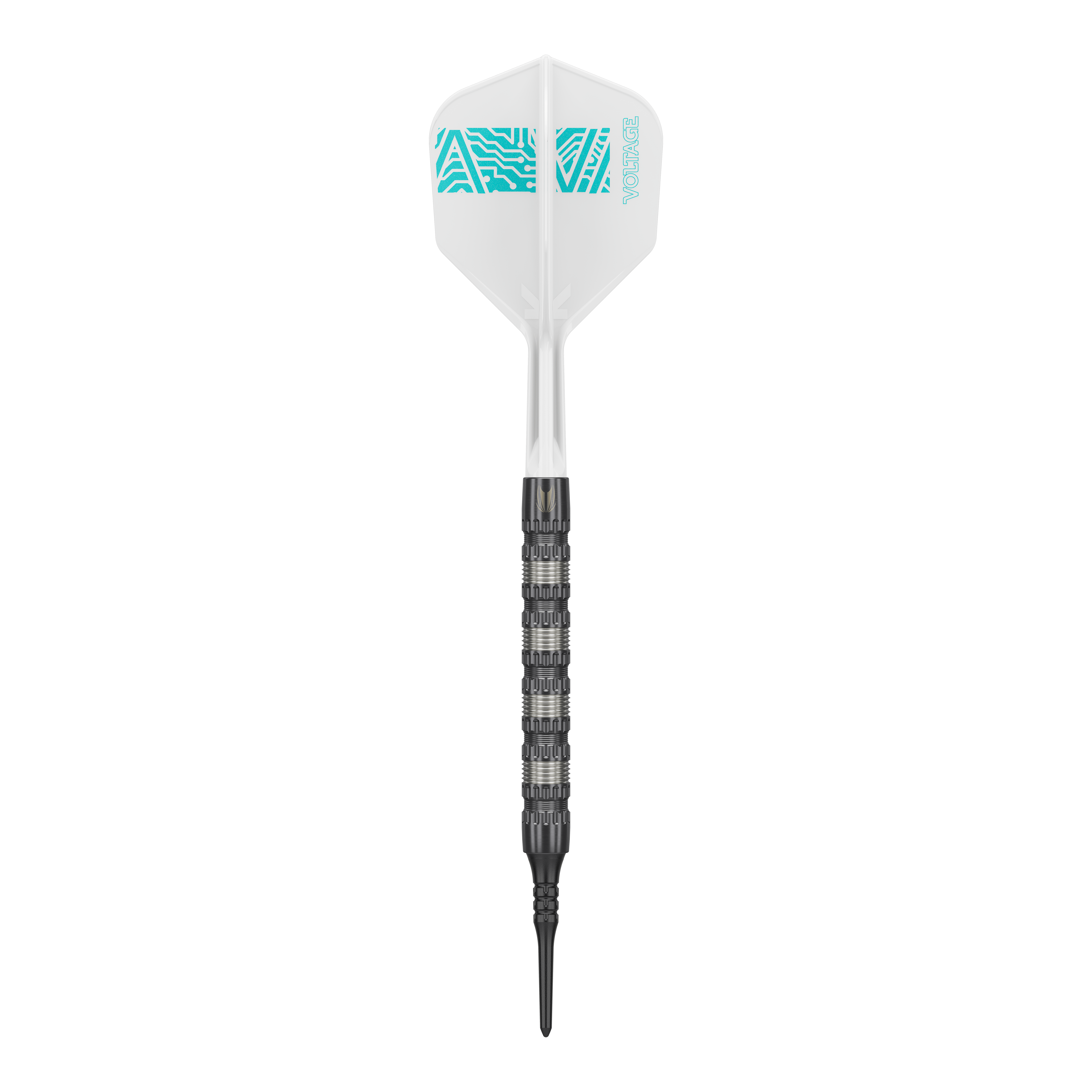 Dardos Target Rob Cross 95K Swiss Point Soft - 18 g Der Target Rob Cross 95K Swiss Point Softdart wiegt 18 Gramm und hat ein auffälliges, strukturiertes Barrel. Die Flight ist weiß mit türkisfarbenem Muster und der Aufschrift "VOLTAGE".