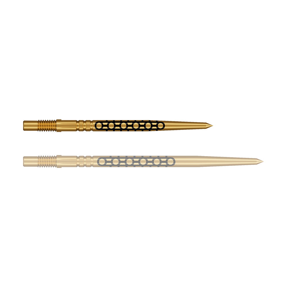 Špičky na šipky Shot Turbo Point Goths - zlaté Eine einzelne, kompakte Dartspitze in Goldoptik ist abgebildet. Die Spitze ist robust gefertigt.