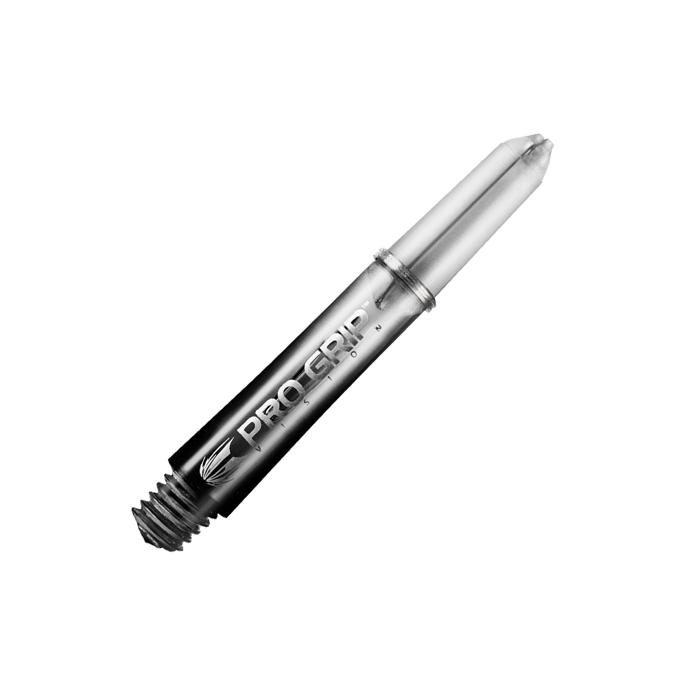 Aste Target Pro Grip Vision - 3 set - Nero Das Bild zeigt einen schwarzen Pro Grip Vision Shafts von Target mit einer Länge von 34 mm. Der Schaft hat ein glänzendes Finish und ist mit einem Schraubgewinde ausgestattet.