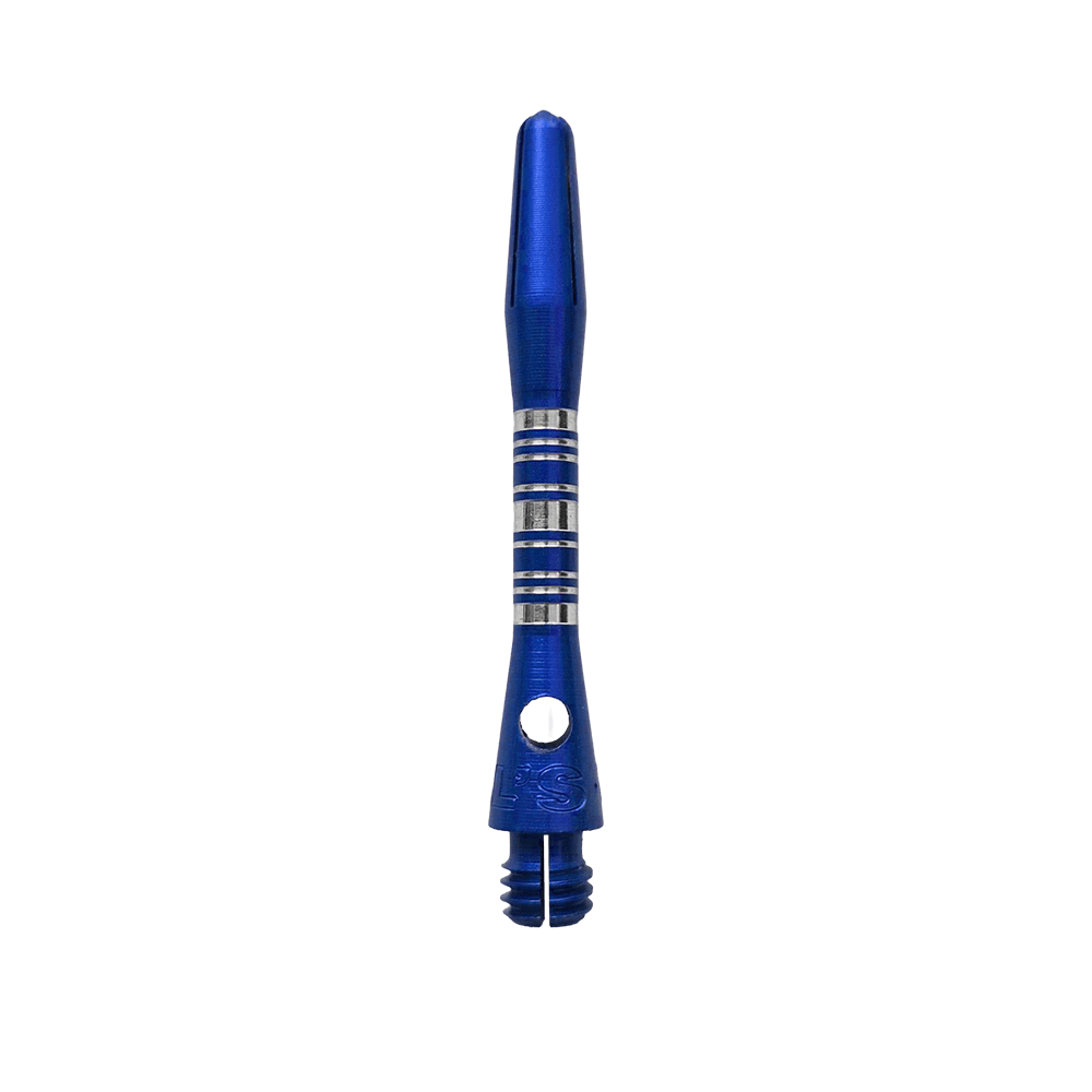 Bulls NL Supra Aluminium Shafts in Blau und 34 mm Länge werden dargestellt. Diese Dartschäfte sind besonders robust und für präzises Werfen geeignet.