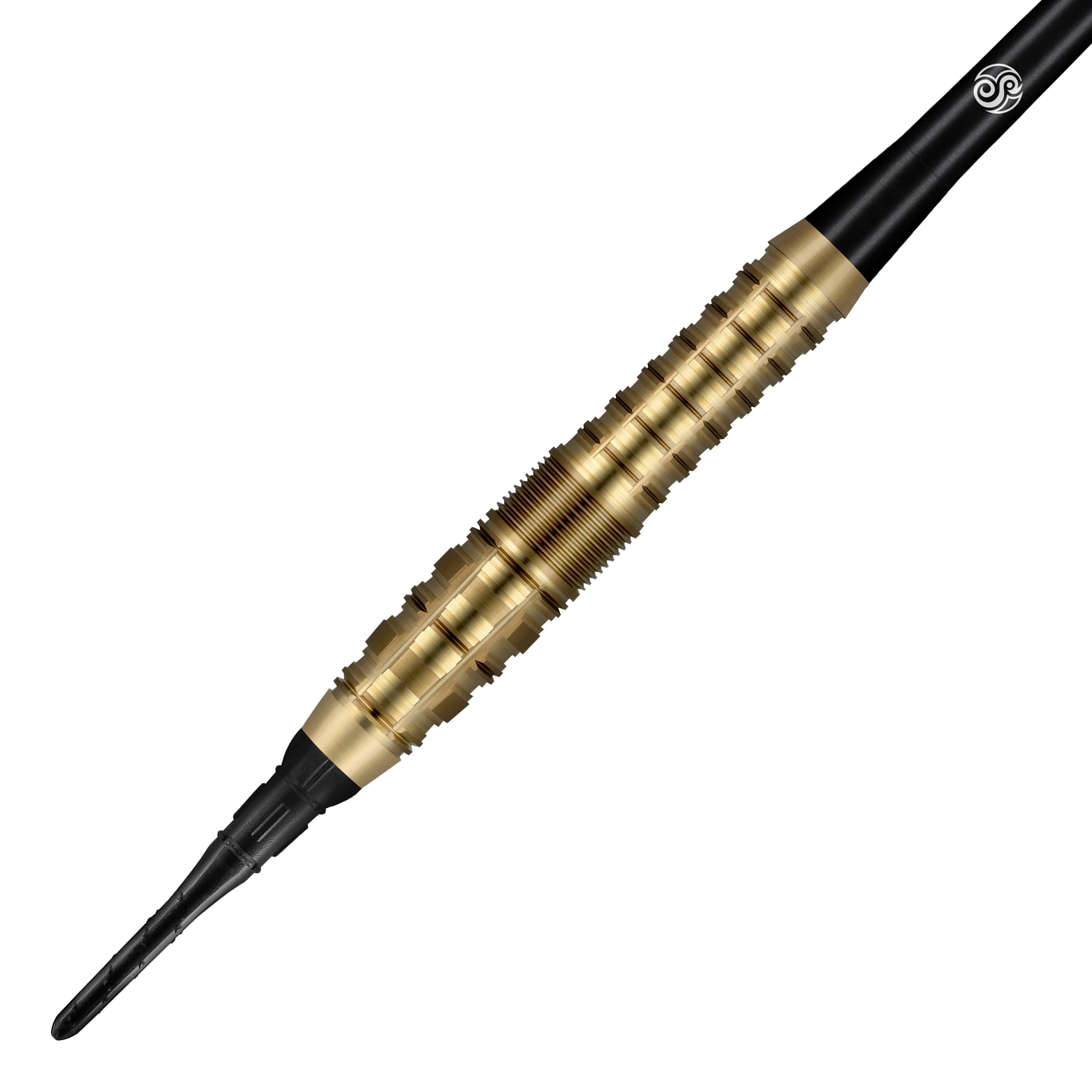 Dardos suaves Shot Redline Gizmo - 20 g Das Bild zeigt einen Shot Redline Gizmo Softdart mit einem Gewicht von 20 Gramm. Der Dartpfeil hat einen goldfarbenen, geriffelten Griffbereich und eine schwarze Spitze.