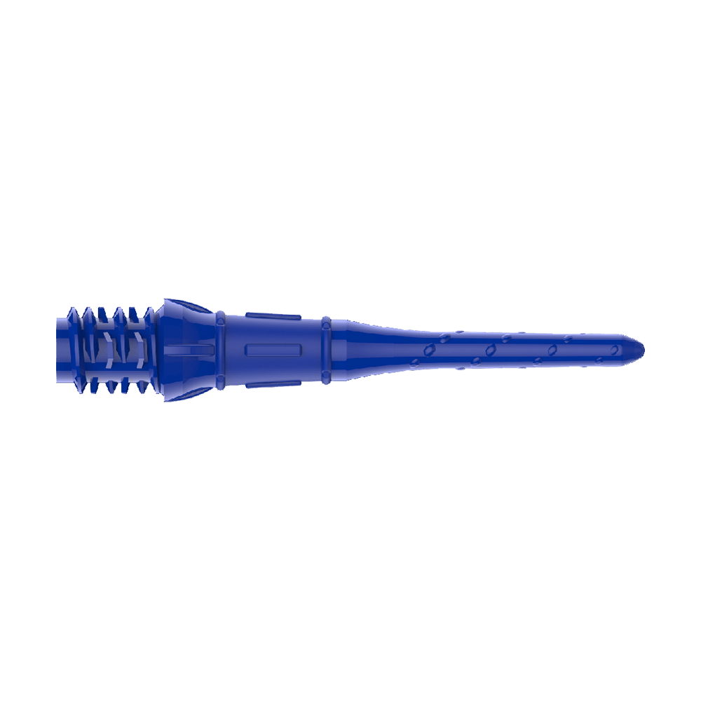 Premium Lippoints (30er Pack) - Spitzen Das Bild zeigt eine blaue Dartspitze aus Kunststoff. Die Spitze hat mehrere Kerben und eine strukturierte Oberfläche für besseren Halt.
