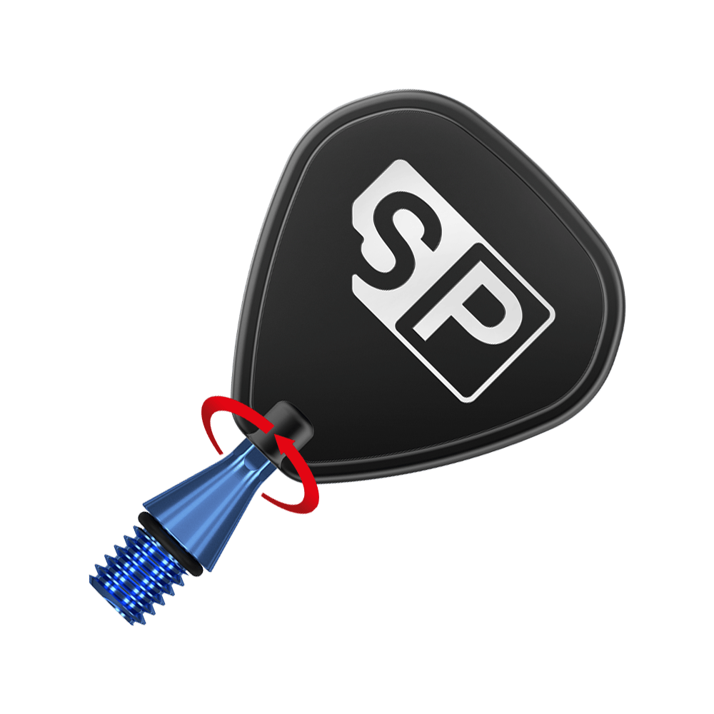 380164_Target_Titanium_Swiss_Point_Nano_Conversion_Points_Blau_3 Das Bild zeigt die Target Swiss Point Nano Conversion Points in Blau. Die Spitze hat ein schraubbares Design mit einem schwarzen SP-Logo.