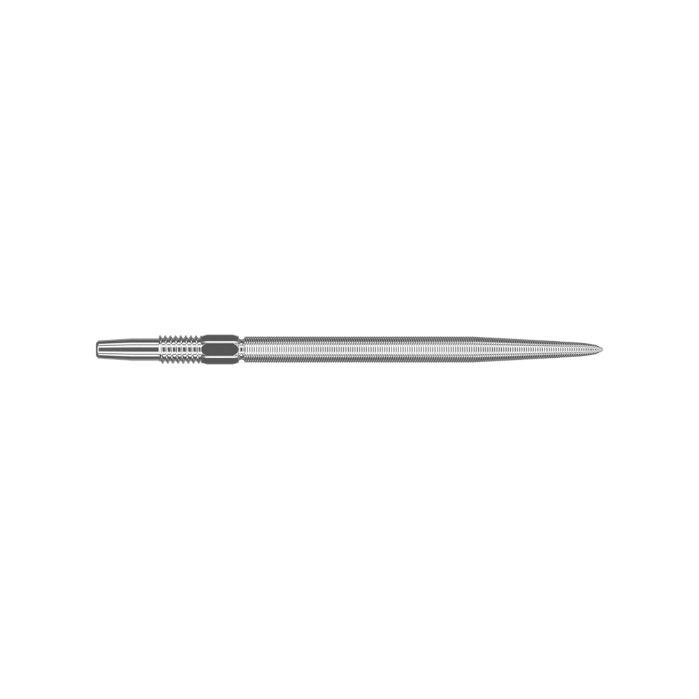 Target Swiss Point Nano Dartspitzen - Silver Dies ist eine silberne Dartspitze mit feiner Riffelung. Sie ist lang und schmal geformt und hat eine glatte Spitze.