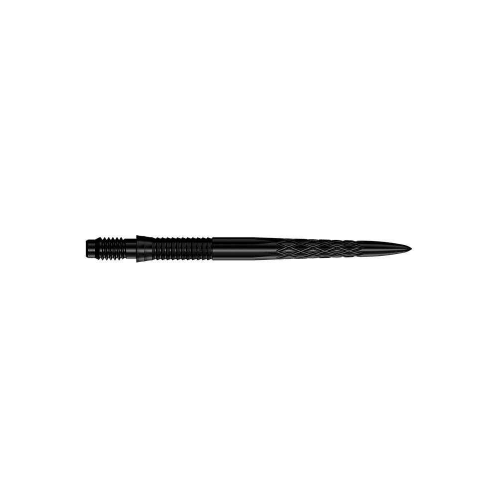 Mission R2.5 Rapid Point DSX Dartspitzen - Schwarz Abgebildet sind schwarze Dartspitzen mit einer Länge von 30 mm. Die Spitzen liegen parallel zueinander.