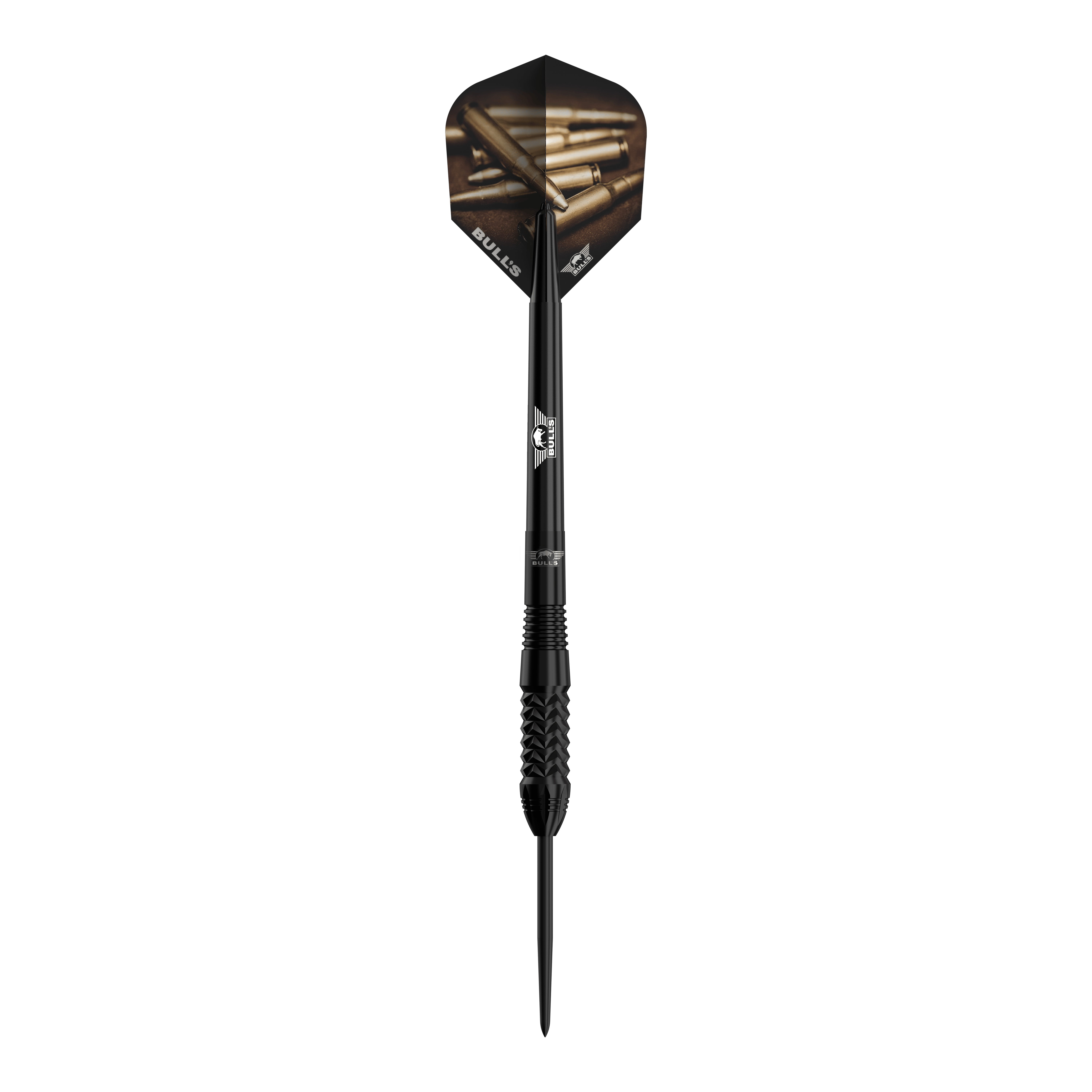 Dardos de acero Bulls NL Caliber Black Der Bulls NL Caliber Black Steeldart ist ein eleganter, schwarzer Steeldartpfeil. Die Flights zeigen ein Motiv mit Patronenhülsen und das Bulls-Logo ist auf dem Schaft zu sehen.