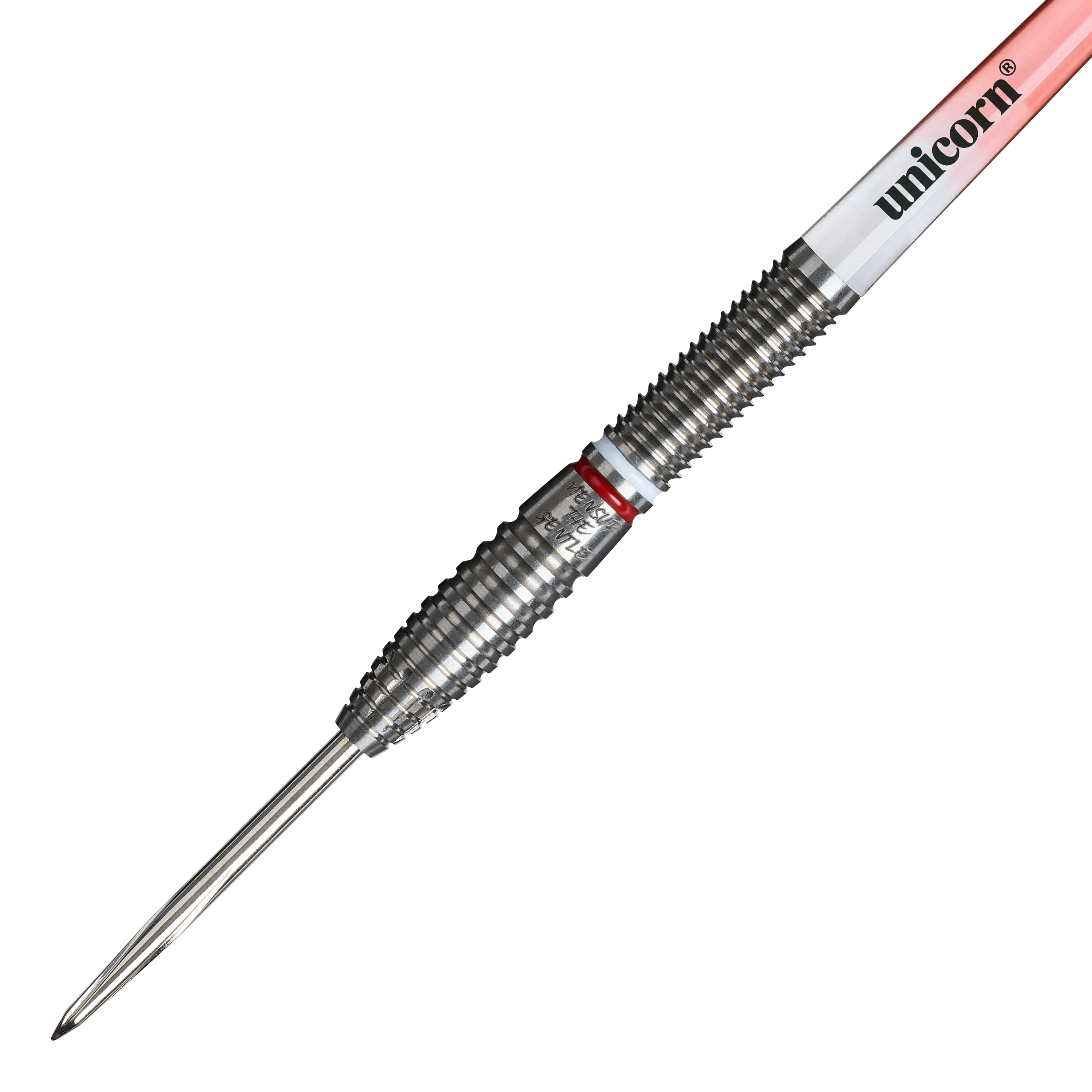 Unicorn Mensur Suljovic The Gentle Steeldarts - 23g ist auf diesem Bild zu sehen. Es handelt sich um professionelle Steeldarts mit einem Gewicht von 23 Gramm.