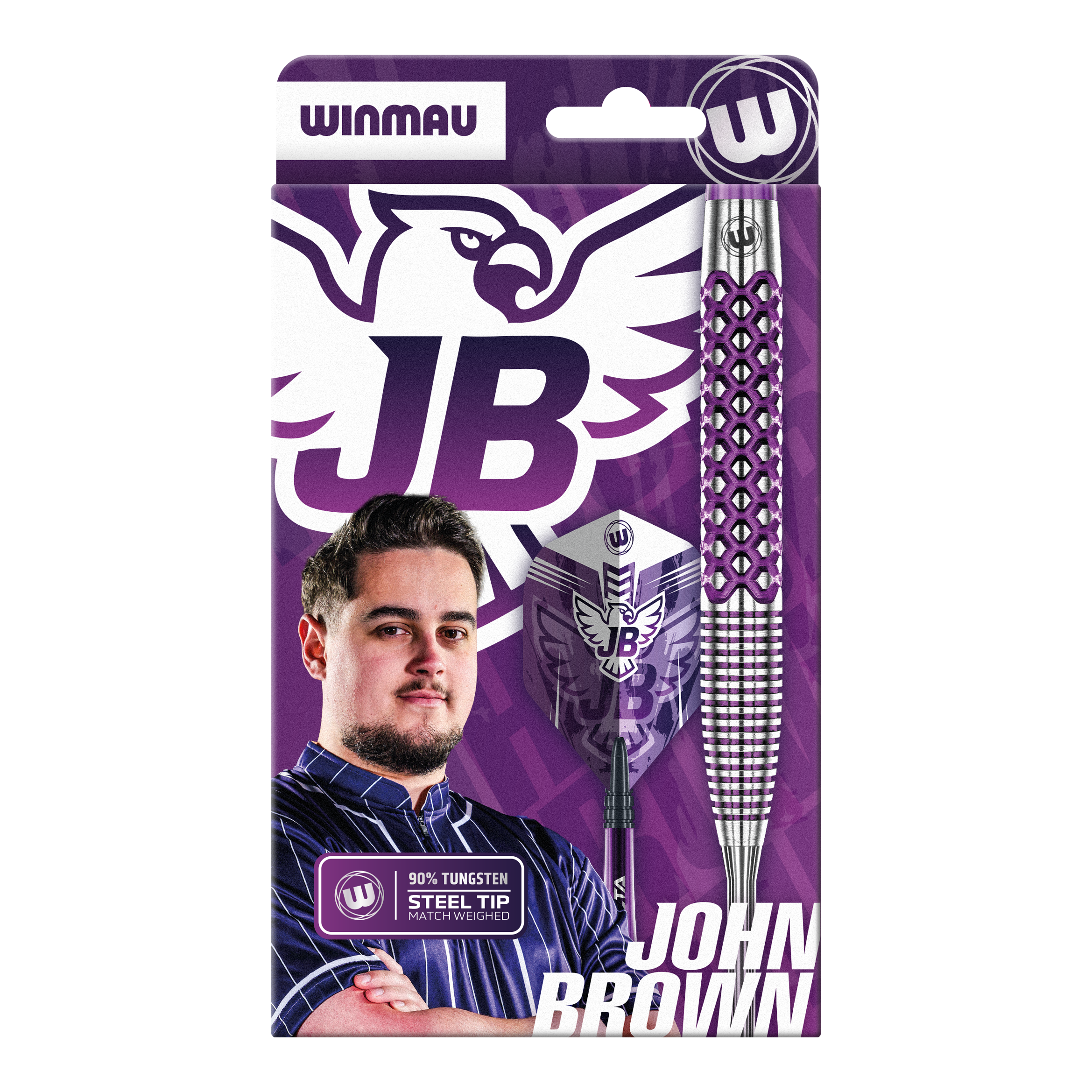 Das Foto zeigt die Winmau John Brown Signature Edition Steeldarts - 23g aus einer anderen Perspektive. Die Pfeile sind hochwertig verarbeitet.