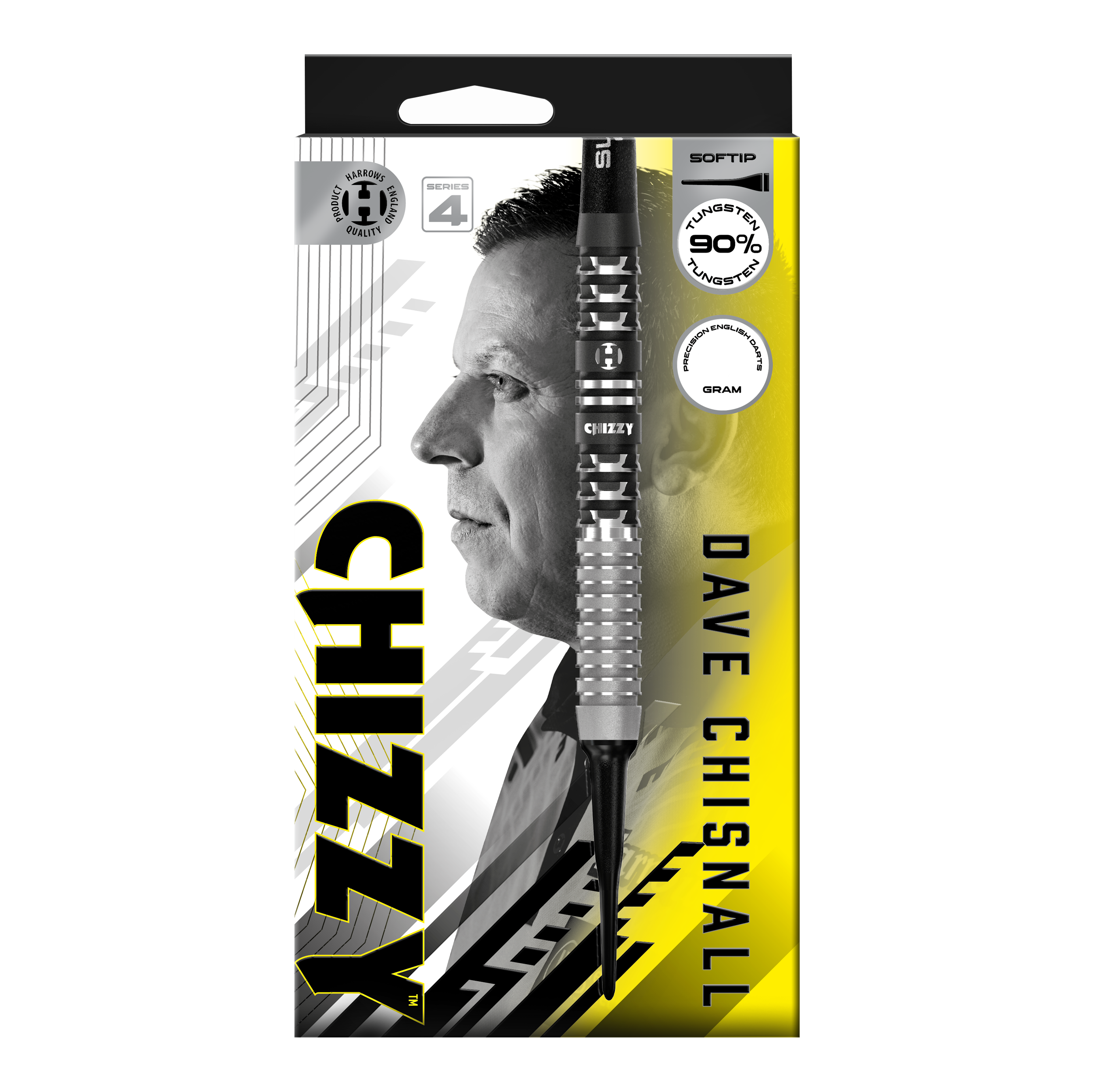 Dardos blandos Dave Chisnall Chizzy Serie 4 de Harrow Das Bild zeigt die Harrows Dave Chisnall Chizzy Series 4 Softdarts. Diese Softdarts wurden für Präzisionswürfe entwickelt.