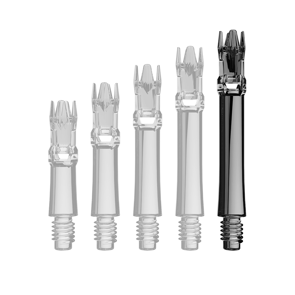 Das Bild zeigt eine transparente Ersatzshaft in Schwarz. Die Shaft ist schlank und wird von oben präsentiert.