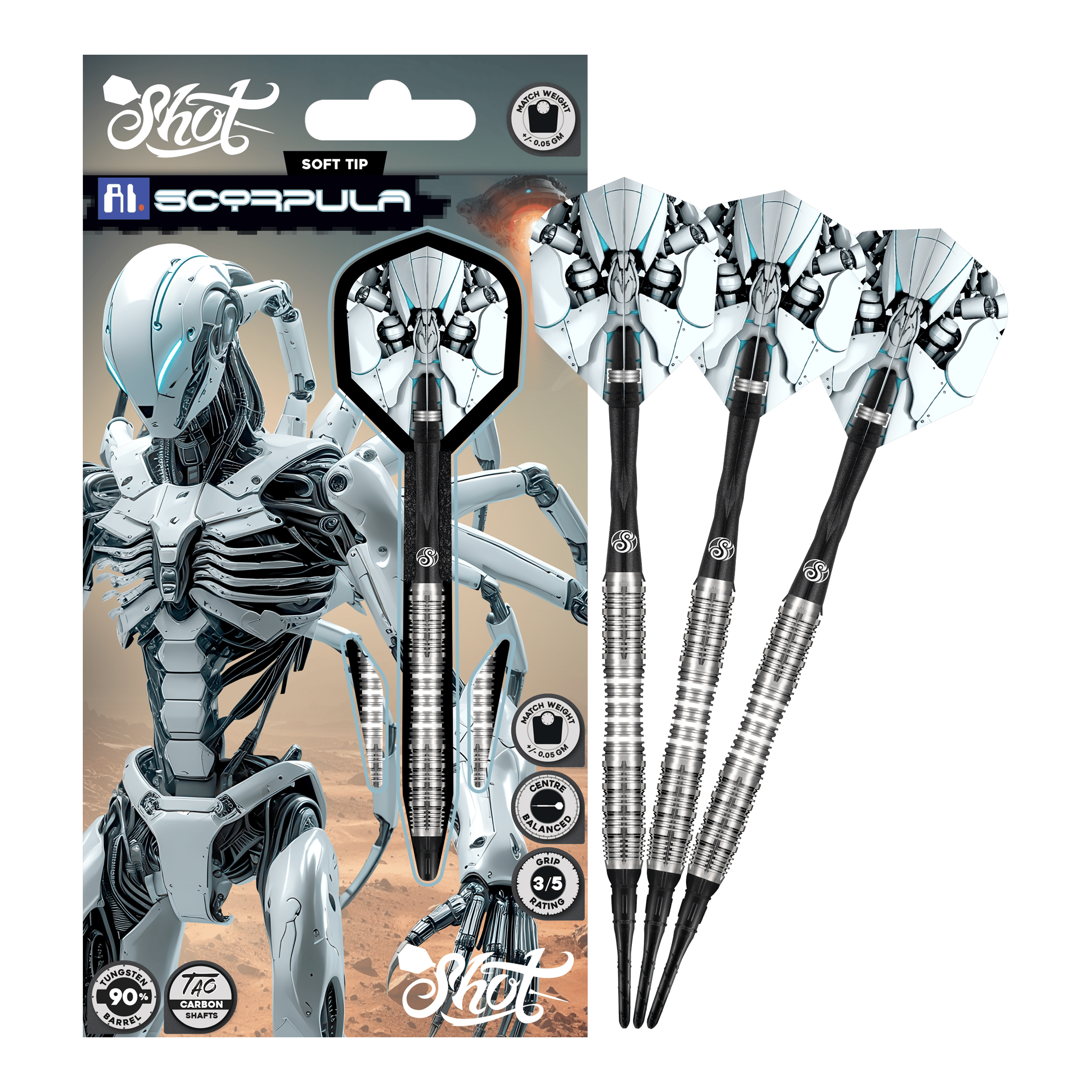 Shoty AI Scorpula Soft Darts - 20g Hier ist der Shot AI Scorpula Softdarts - 20g in voller Länge dargestellt. Der Dart zeichnet sich durch seine hochwertige Verarbeitung aus.