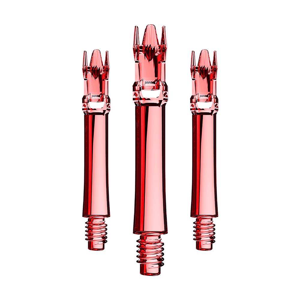 L-Style L-System Ersatzshafts - Clear Red Ein Set von roten transparenten Ersatzshafts ist hier zu sehen. Die Shafts sind nebeneinander gelegt.