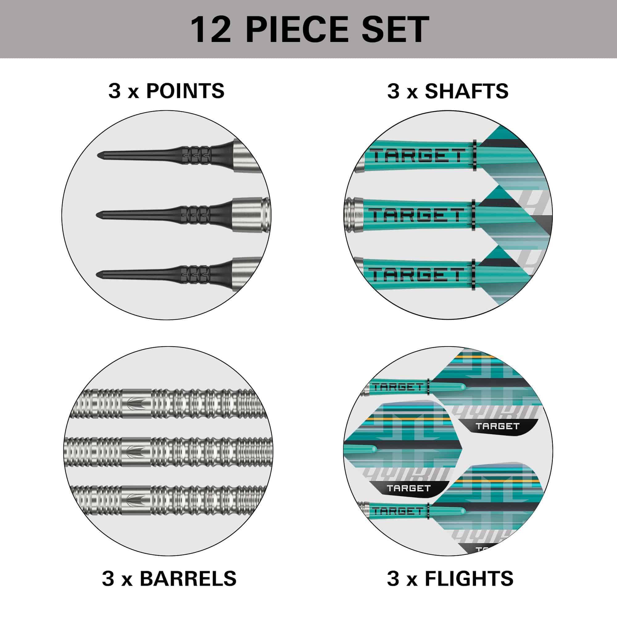 Target Hydro 12 freccette morbide Das Bild zeigt die Target Hydro 12 Softdarts. Diese Darts sind für das Softdartspiel konzipiert.