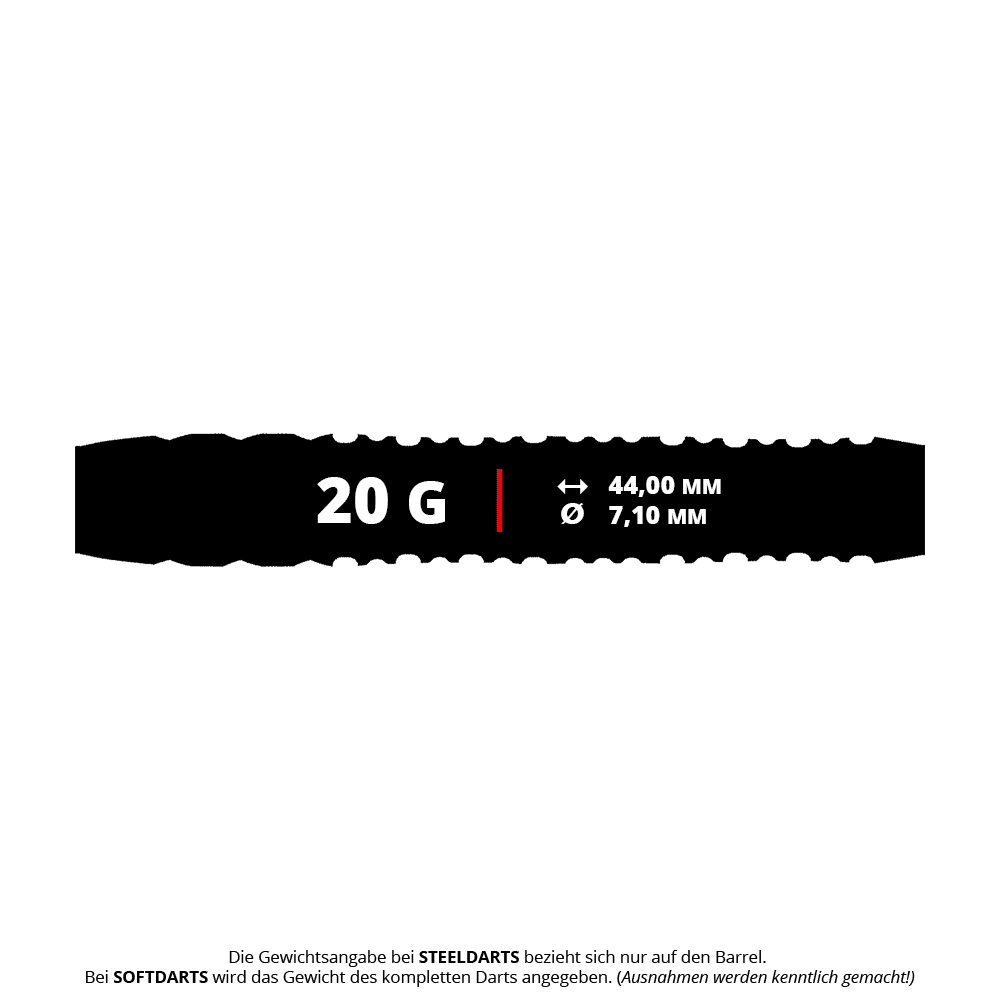 Měkké šipky Shot Alchemy Volta - 20g Die Shot Alchemy Volta Softdarts - 20g sind moderne Softdarts mit einem Gewicht von 20 Gramm. Das Bild zeigt das Produkt aus einer bestimmten Perspektive.