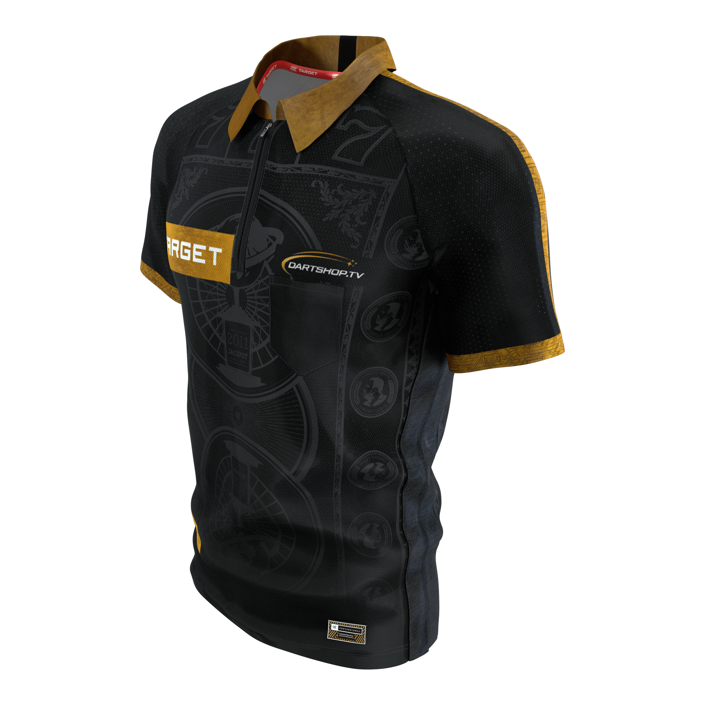 T-shirt de fléchettes Target Adrian Lewis 2026 Das Bild zeigt das Target Adrian Lewis Dartshirt 2026. Das Dartshirt ist ein offizielles Sporttrikot mit markantem Design.