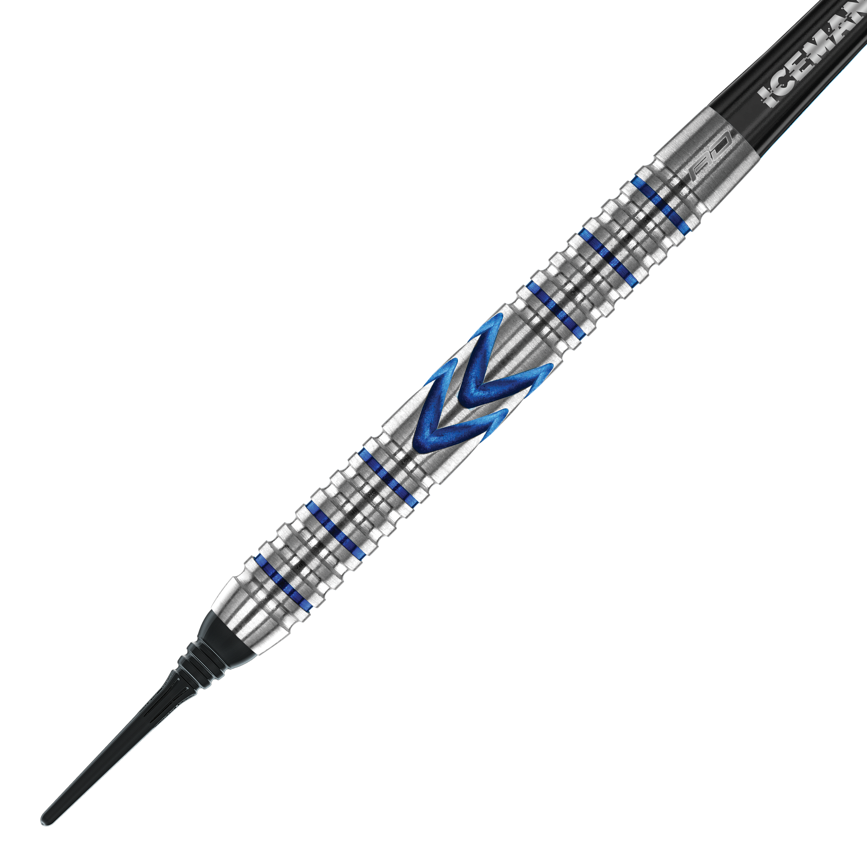 Šipky Red Dragon Gerwyn Price Iceman Midnight Edition měkké - 20g Dies ist ein Softdart der Marke Red Dragon, Modell Gerwyn Price Iceman Midnight Edition mit 20 Gramm Gewicht. Der Dart hat ein silbernes Griffstück mit blauen Akzenten und einem markanten Zickzack-Muster.