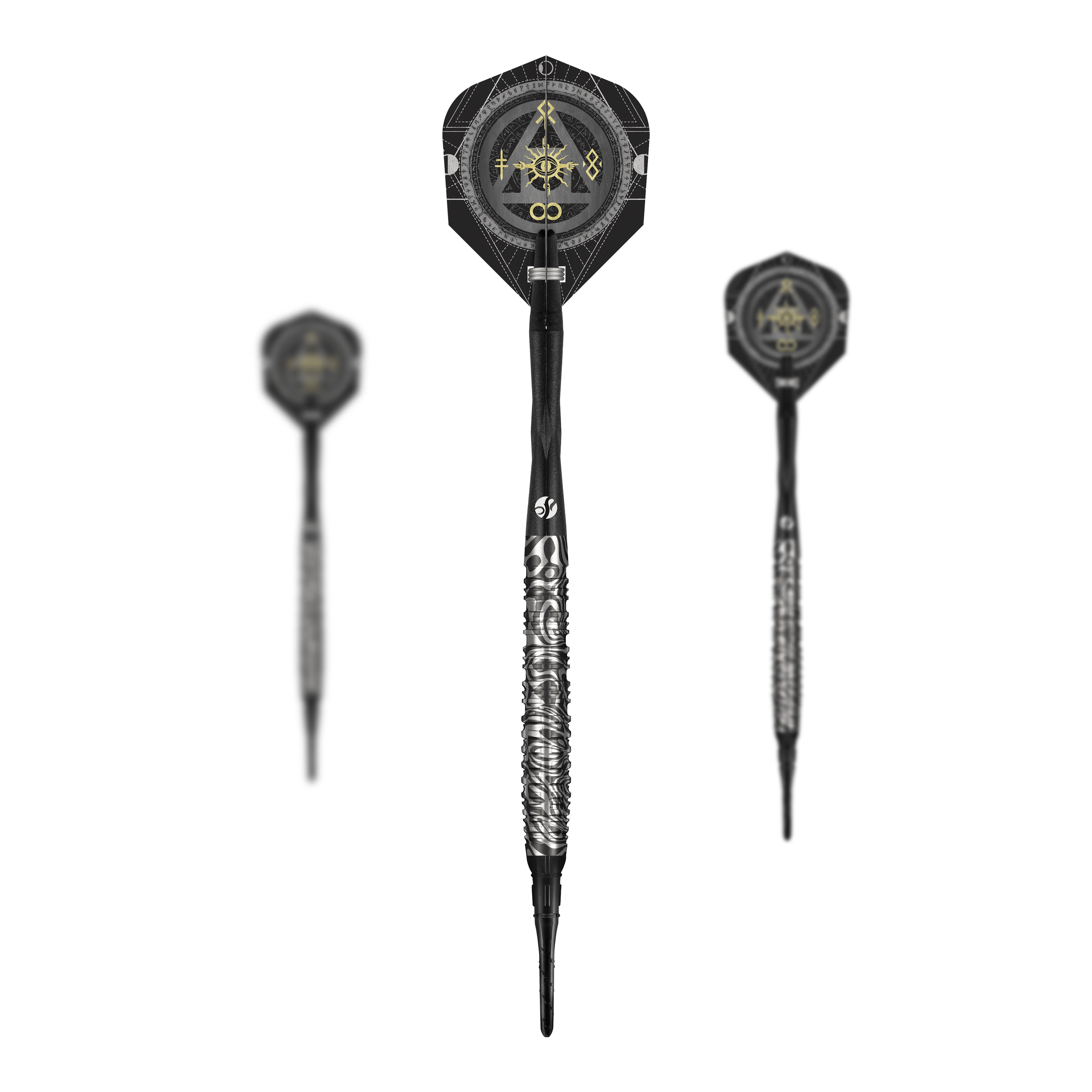 Abgebildet ist das Set der Shot Alchemy Runstel Softdarts mit 20 Gramm. Die Darts sind als Set zusammengefasst zu erkennen.